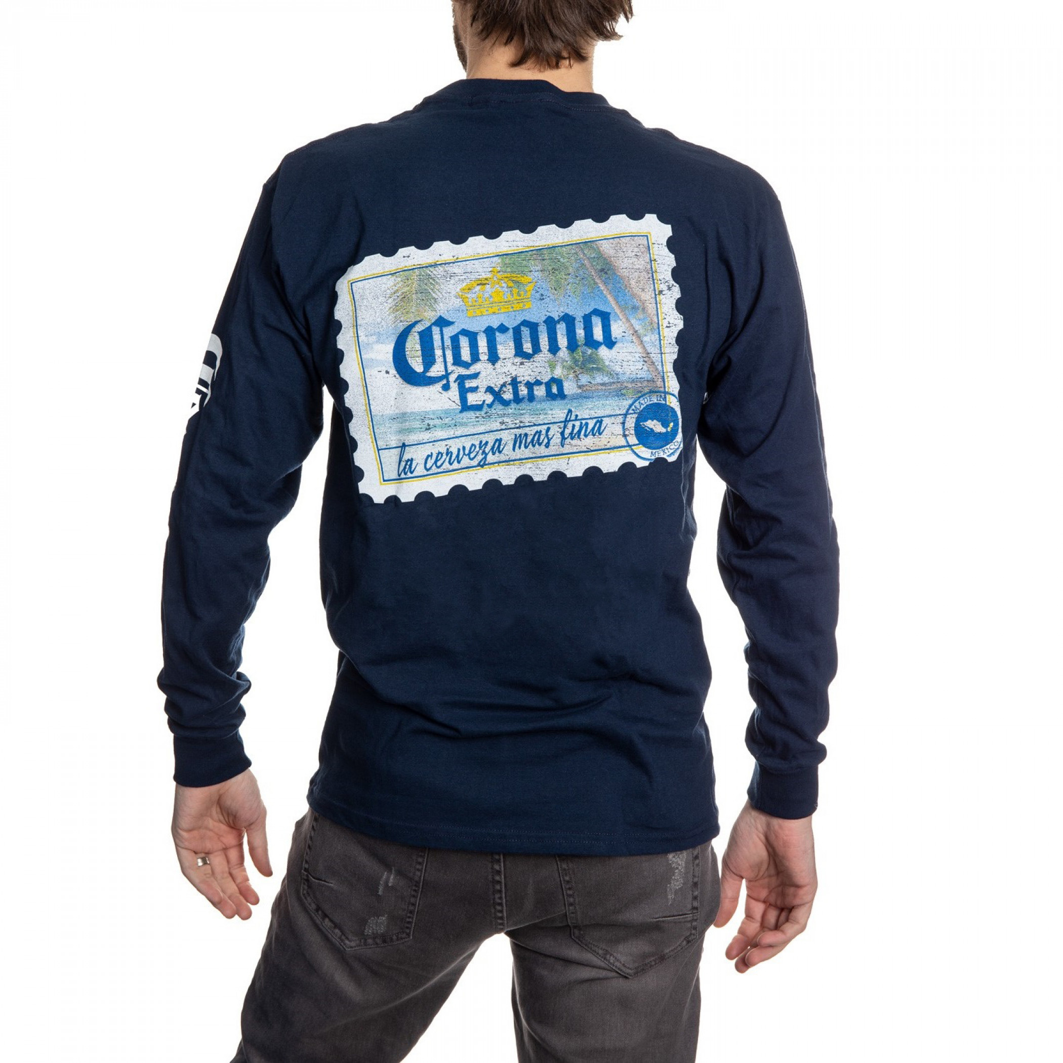 Corona Extra Stamp Back Long Sleeve Print T-Shirt