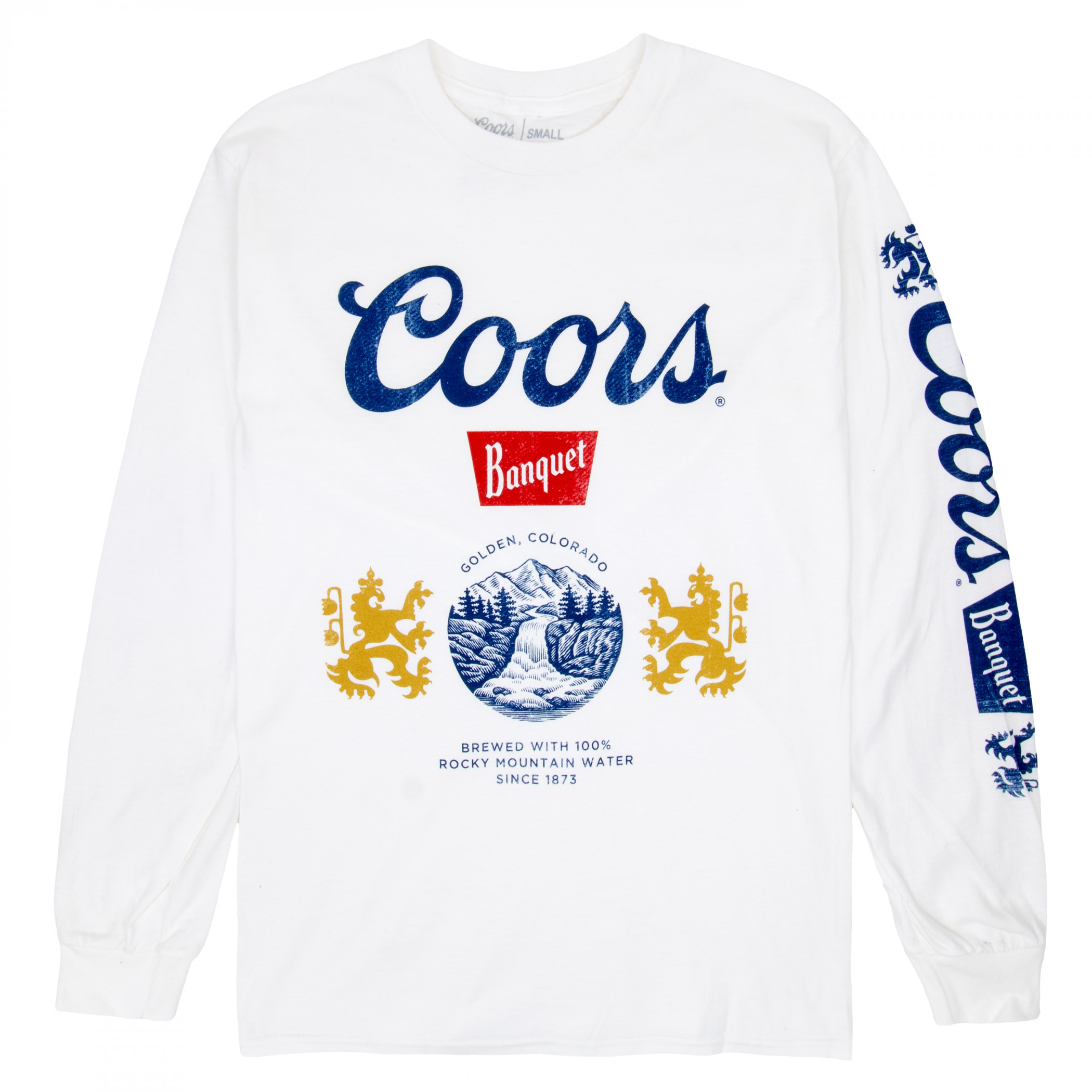 Coors Banquet Beer Sleeve Print Waterfall Crest Long Sleeve Shirt 