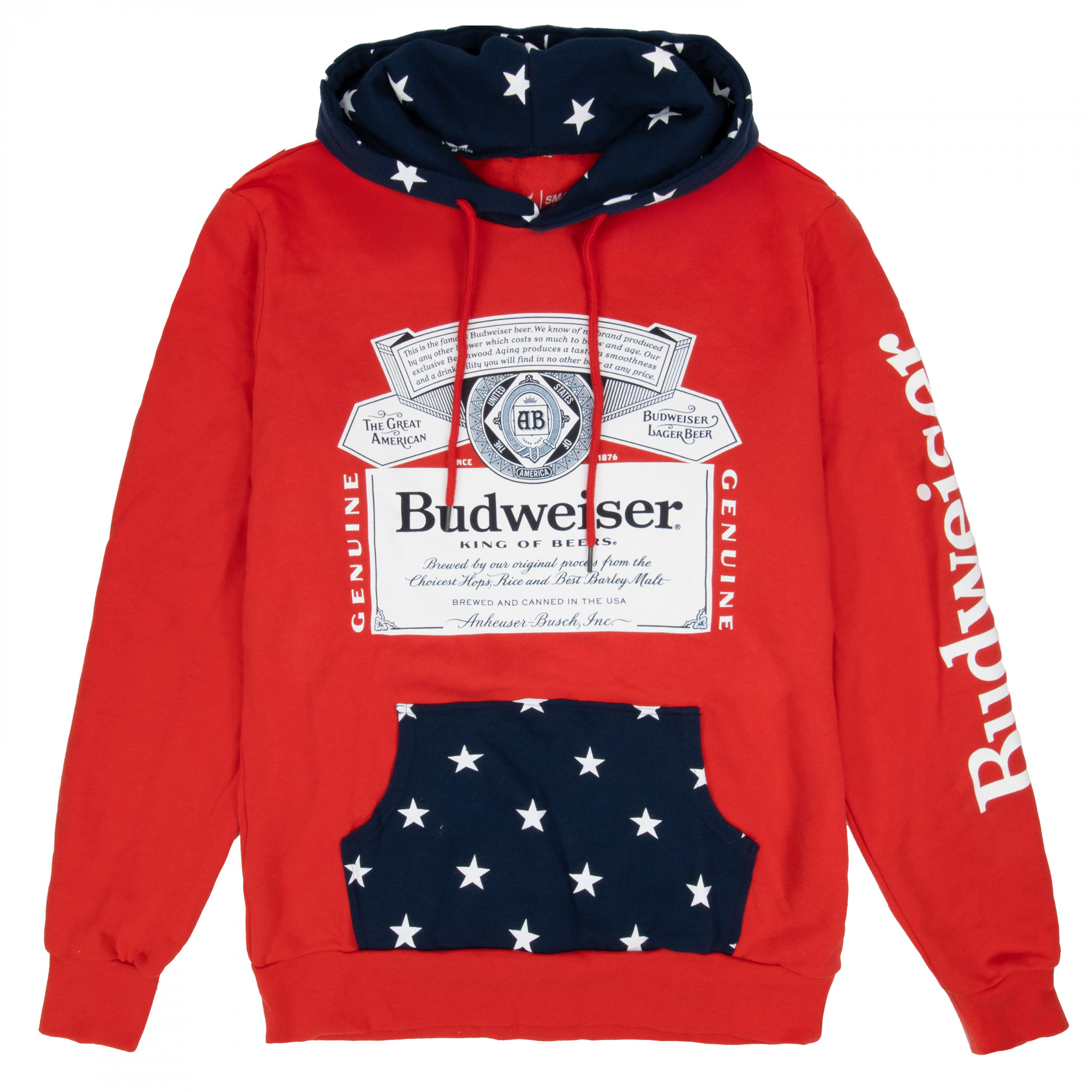 Budweiser Bottle Label and Patriotic Stars Hoodie