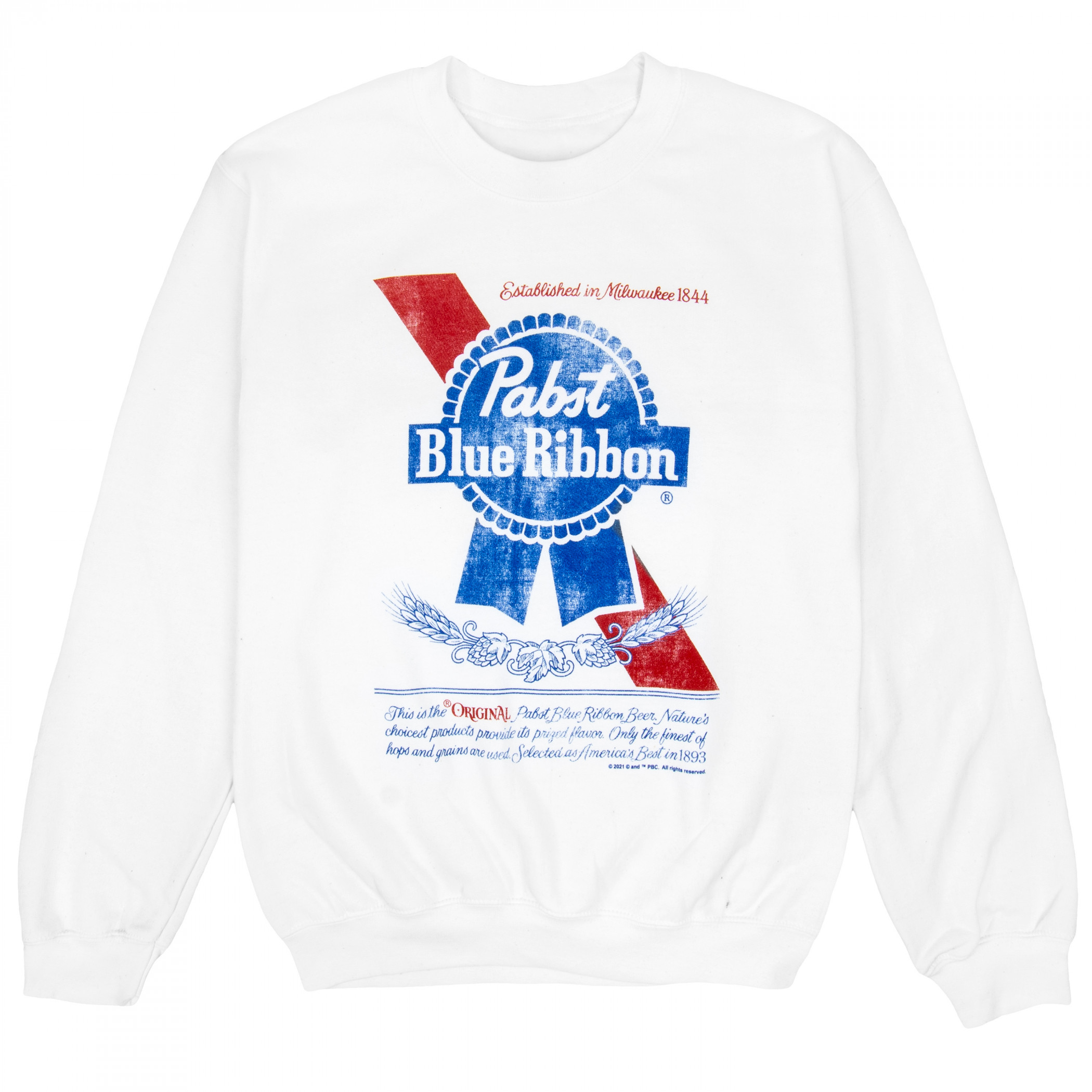 Pabst Blue Ribbon Beer Can Label Crew Sweatshirt - WearYourBeer