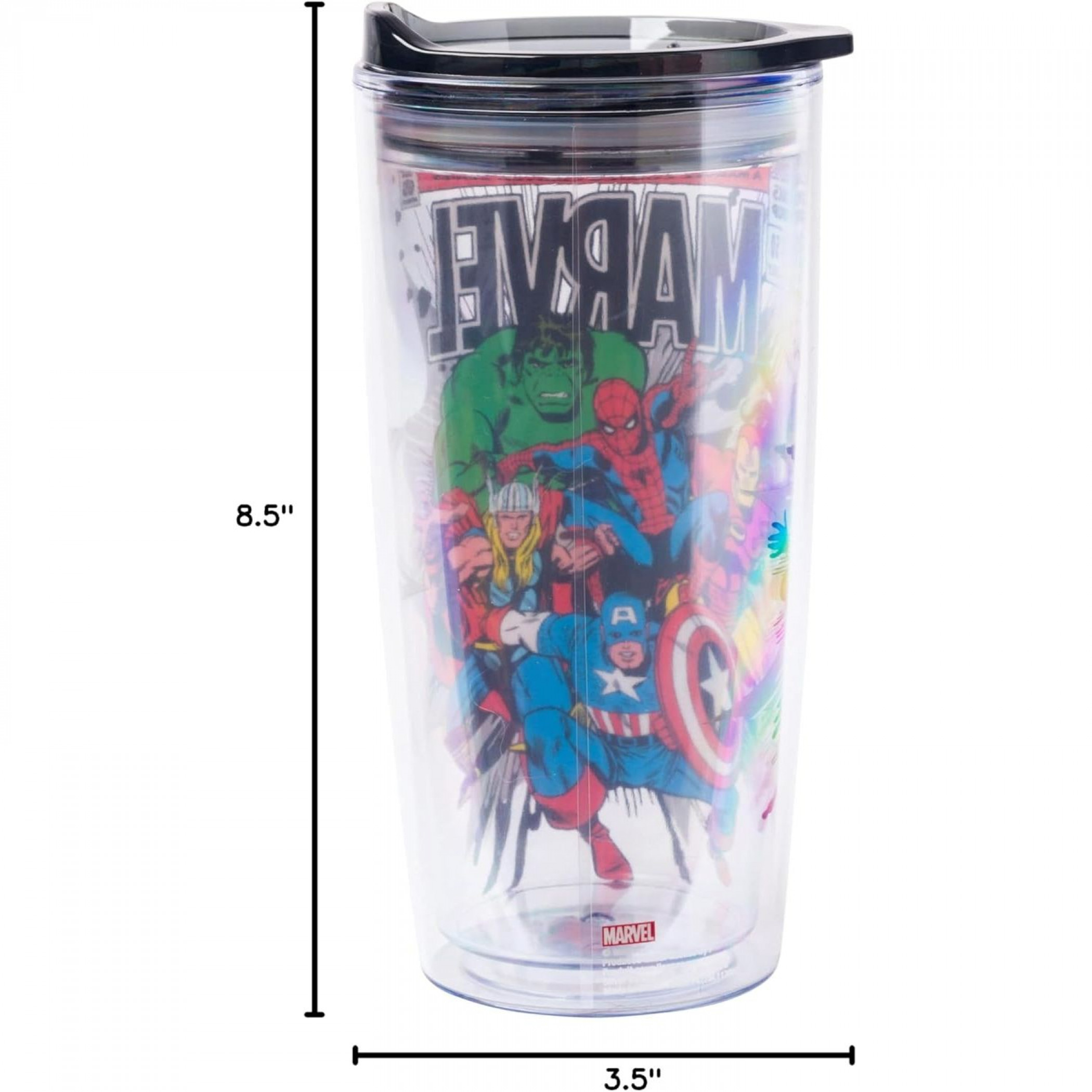 Avengers Retro Comic Cover 20oz Double Wall Travel Tumbler with Lid