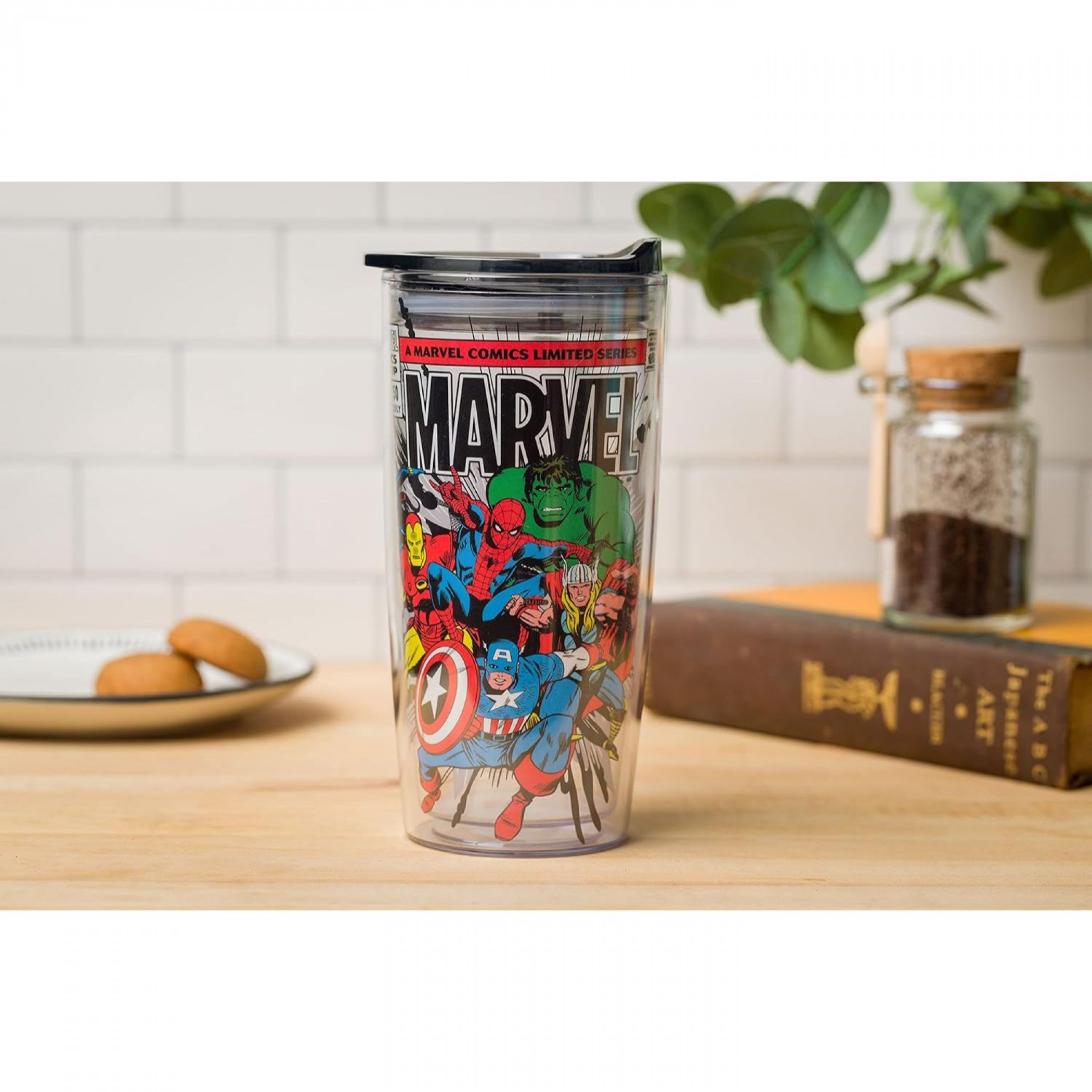 Avengers Retro Comic Cover 20oz Double Wall Travel Tumbler with Lid