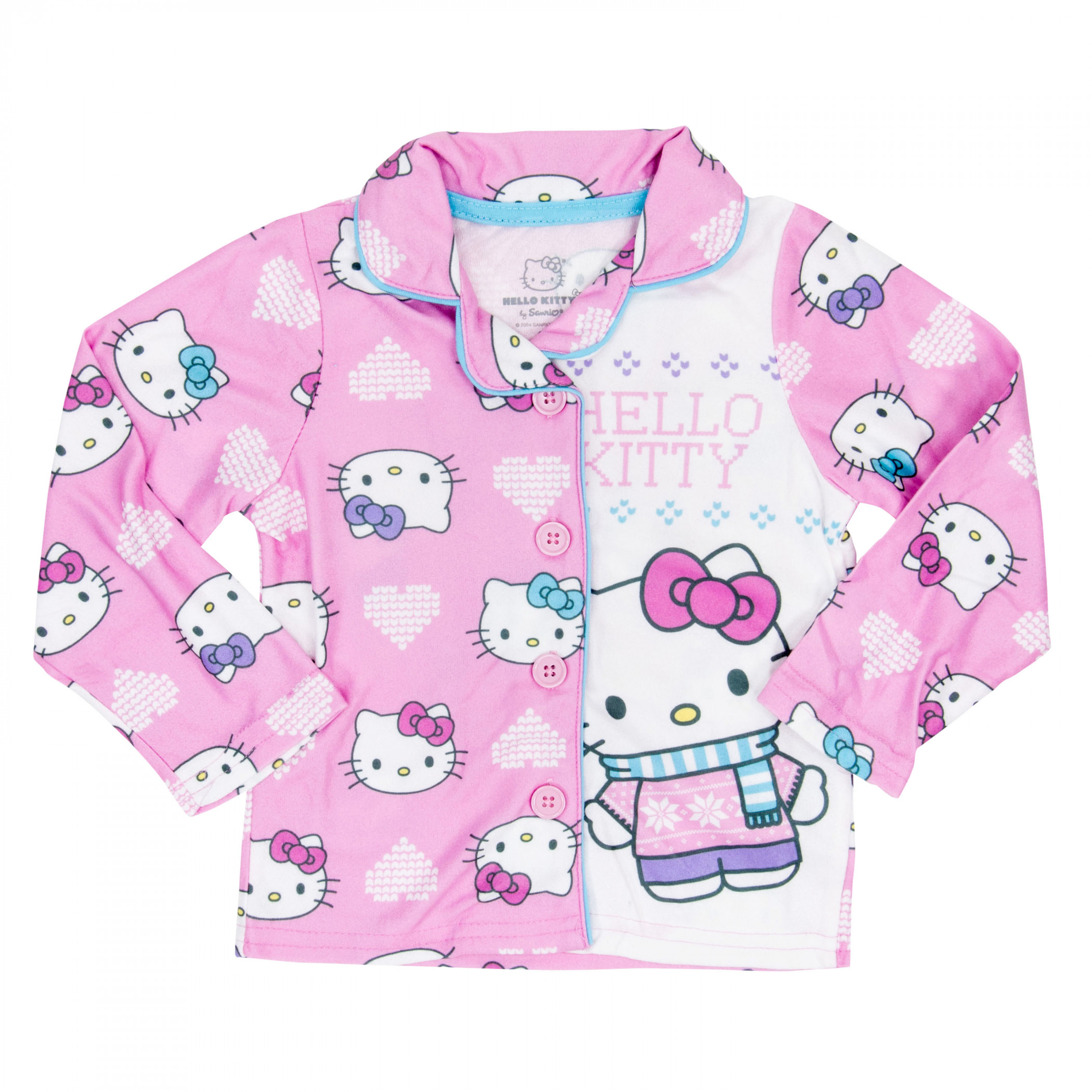 Hello Kitty Cozy Hearts Button Down 2-Piece Youth Pajama Set