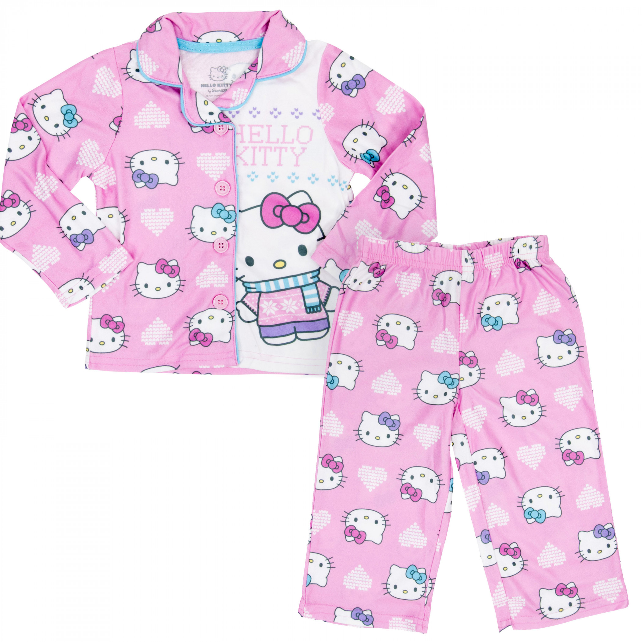 Hello Kitty Cozy Hearts Button Down 2-Piece Toddler Pajama Set