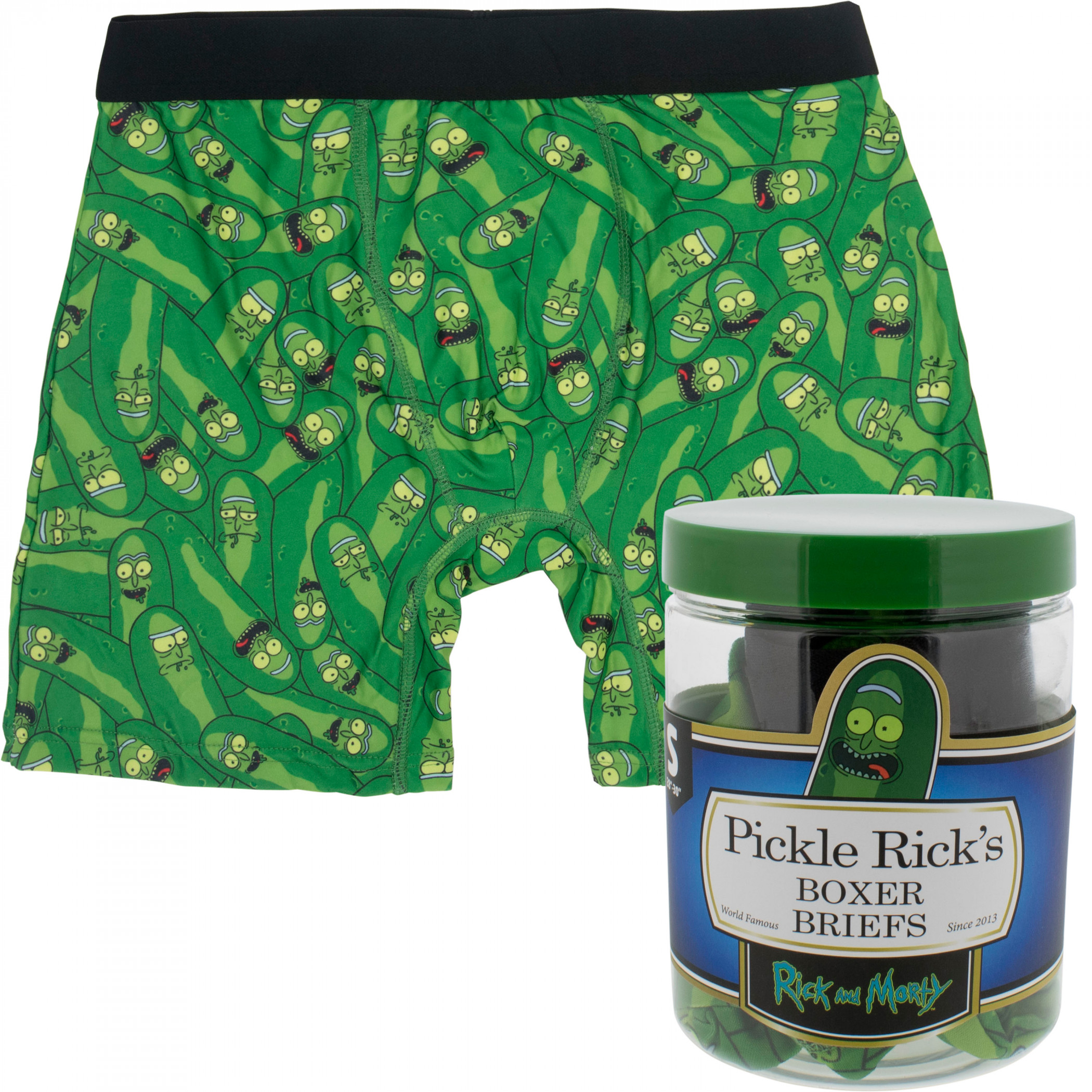 Rick and Morty Pickle Rick Collage Men's Boxer Briefs in Pickle Jar