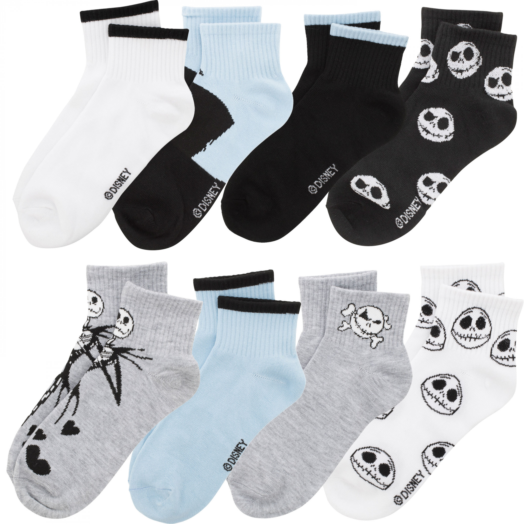 Nightmare Before Christmas Jack Skellington Women's 8-Pair Mid Crew Socks