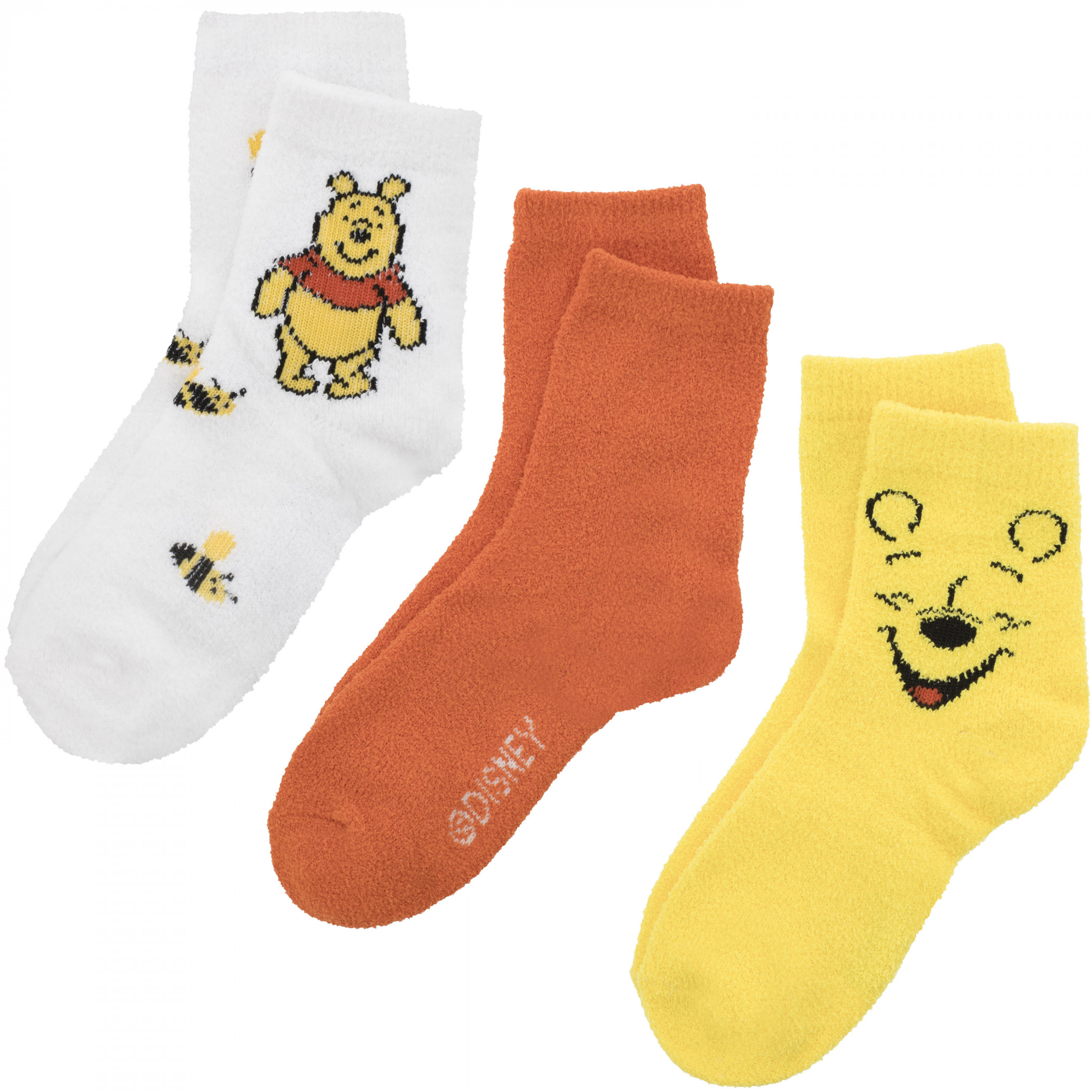 Winnie The Pooh Beary Cute Fuzzy Crew Socks 3-Pair Box Set