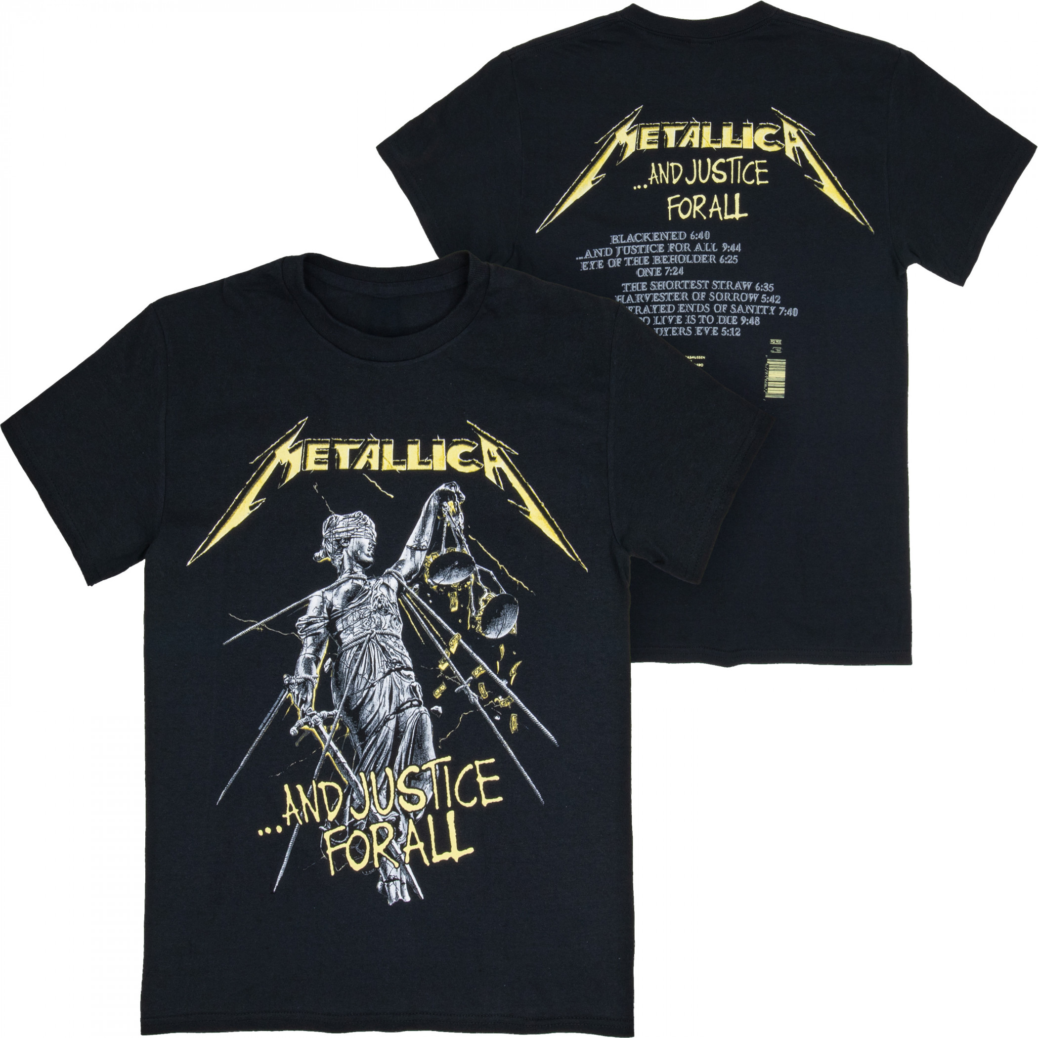 Metallica And Justice For All Track List Front and Back Print T