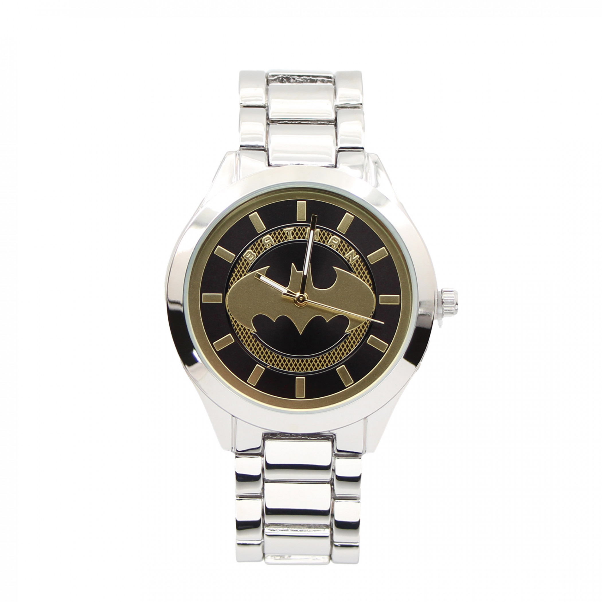 Batman Classic Logo White and Gold Analog Watch with Metal Band