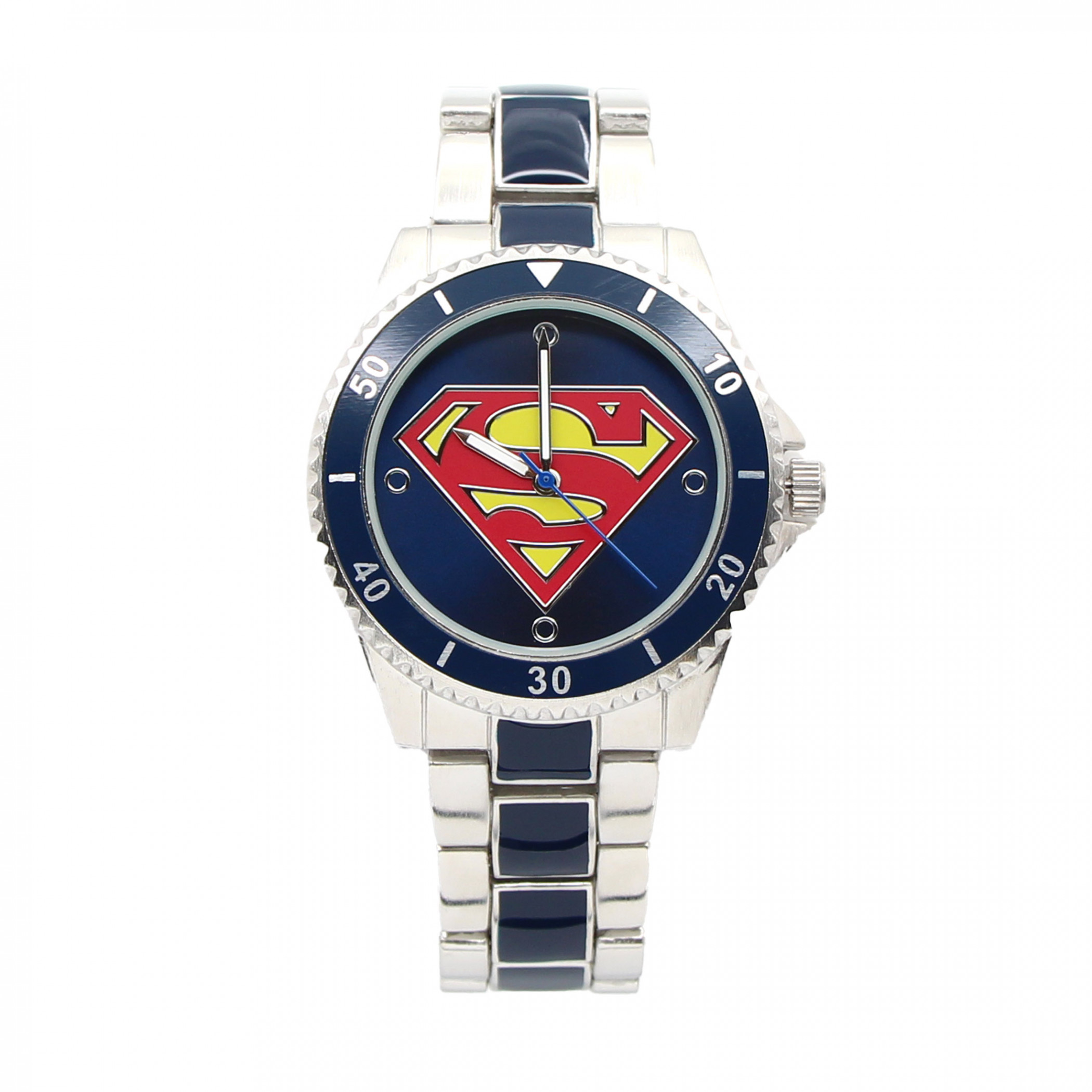 Superman Classic Logo Silver and Blue Analog Watch with Metal Band