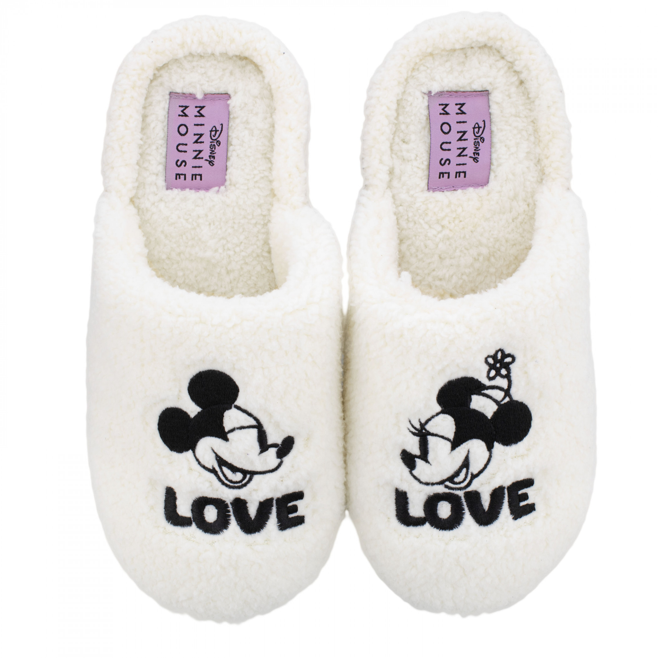 Mickey and Minnie in Love Fuzzy Women's Slippers