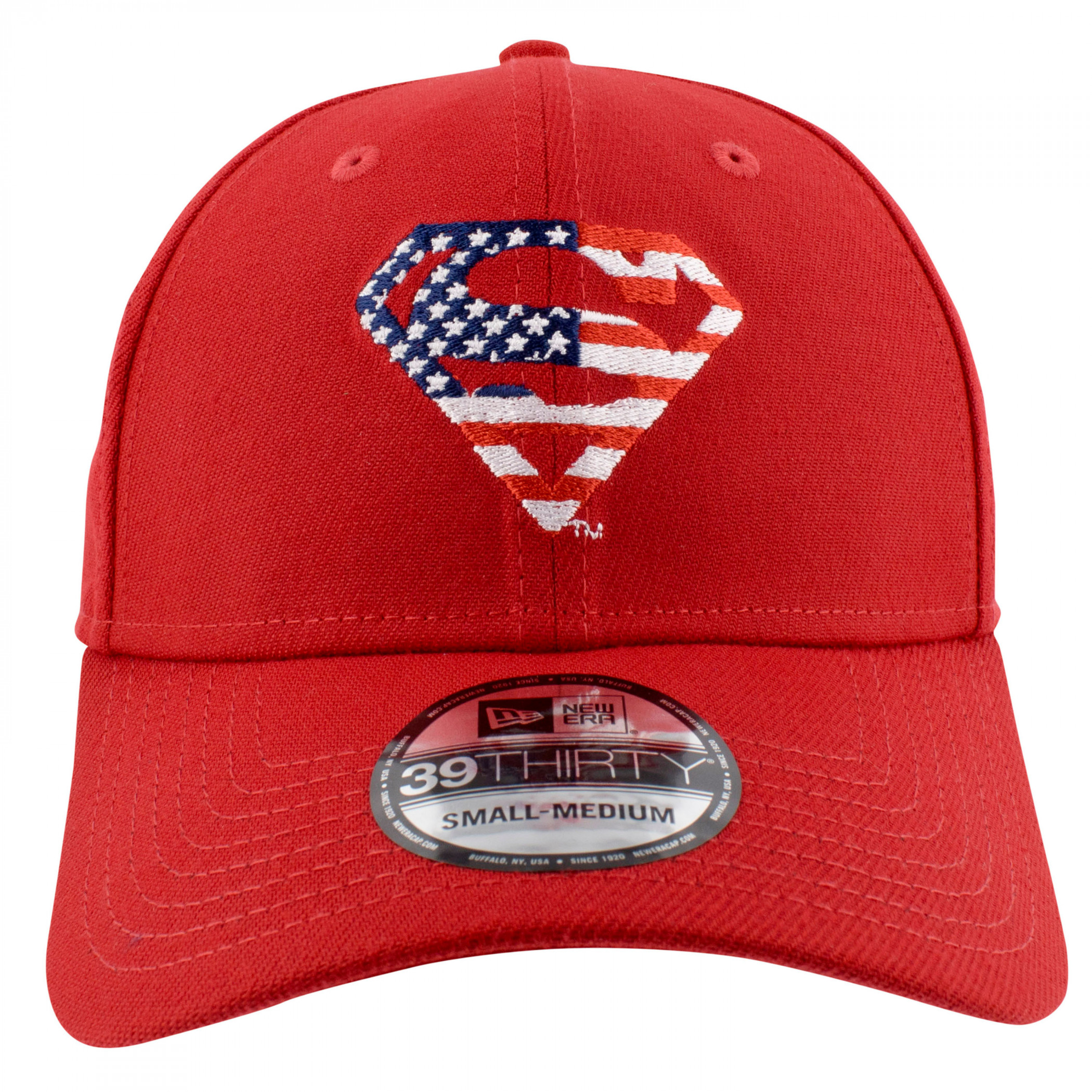 Superman American Flag Logo New Era 39Thirty Fitted Hat