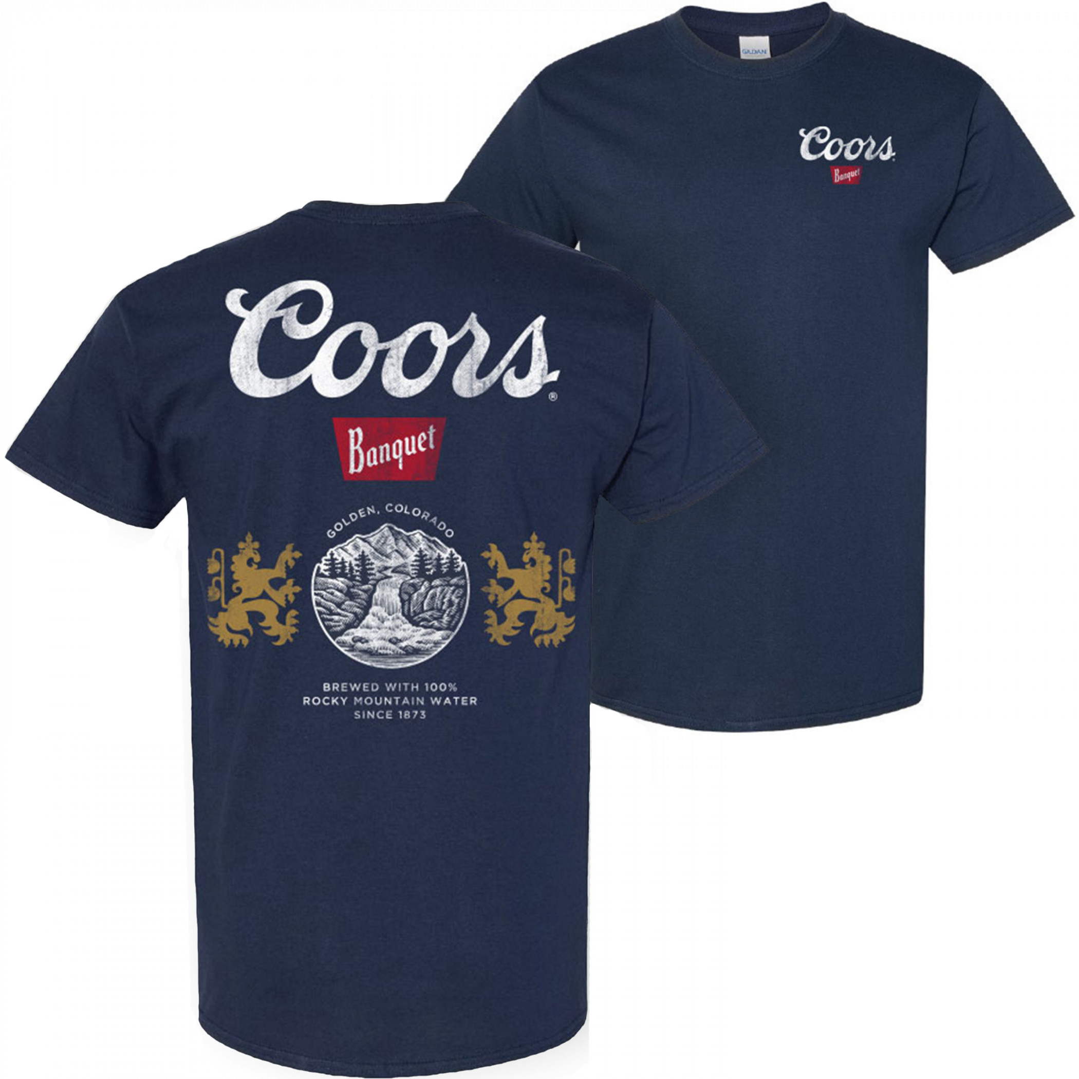 Coors Banquet Can Logo Front and Back Print Navy T-Shirt