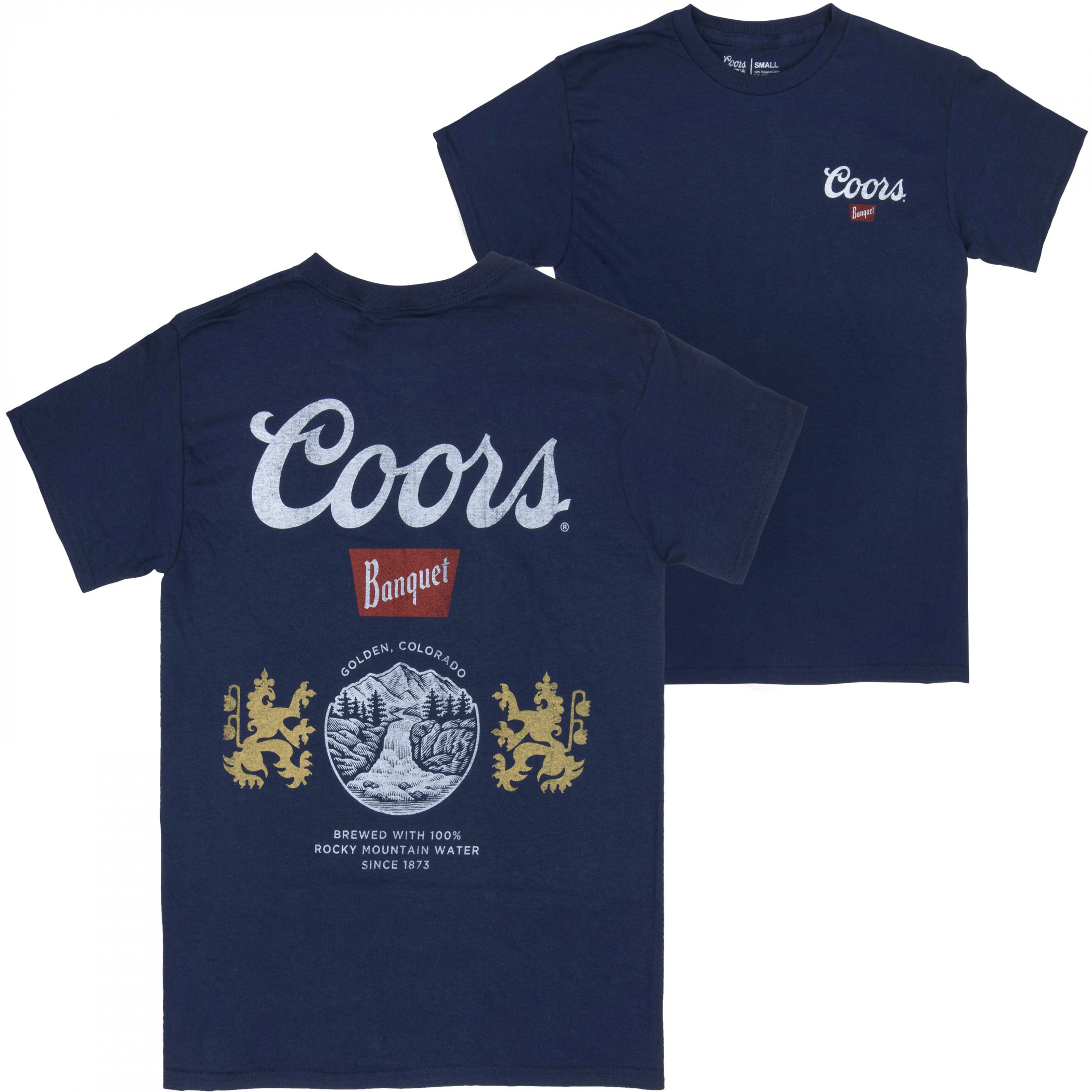 Coors Banquet Can Logo Front and Back Print Navy T-Shirt