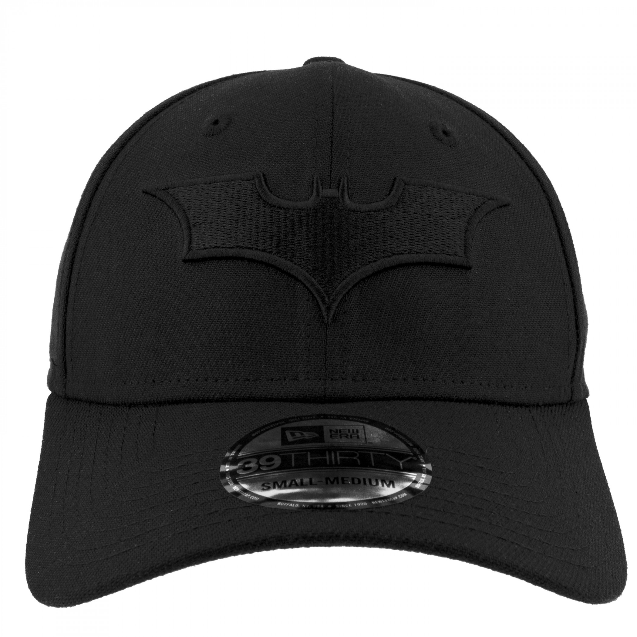 Batman Christian Bale Logo Black on Black New Era 39Thirty Fitted Hat