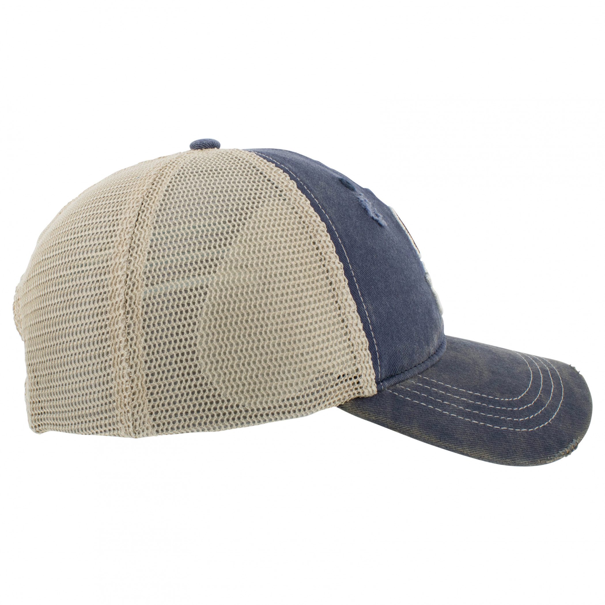 55% Cotton 45% Polyester Distressed Trucker Hat Snapback Adjustable OTD Distressed Canvas Trucker Hat | Blue | Gift Shop | One  main image 2