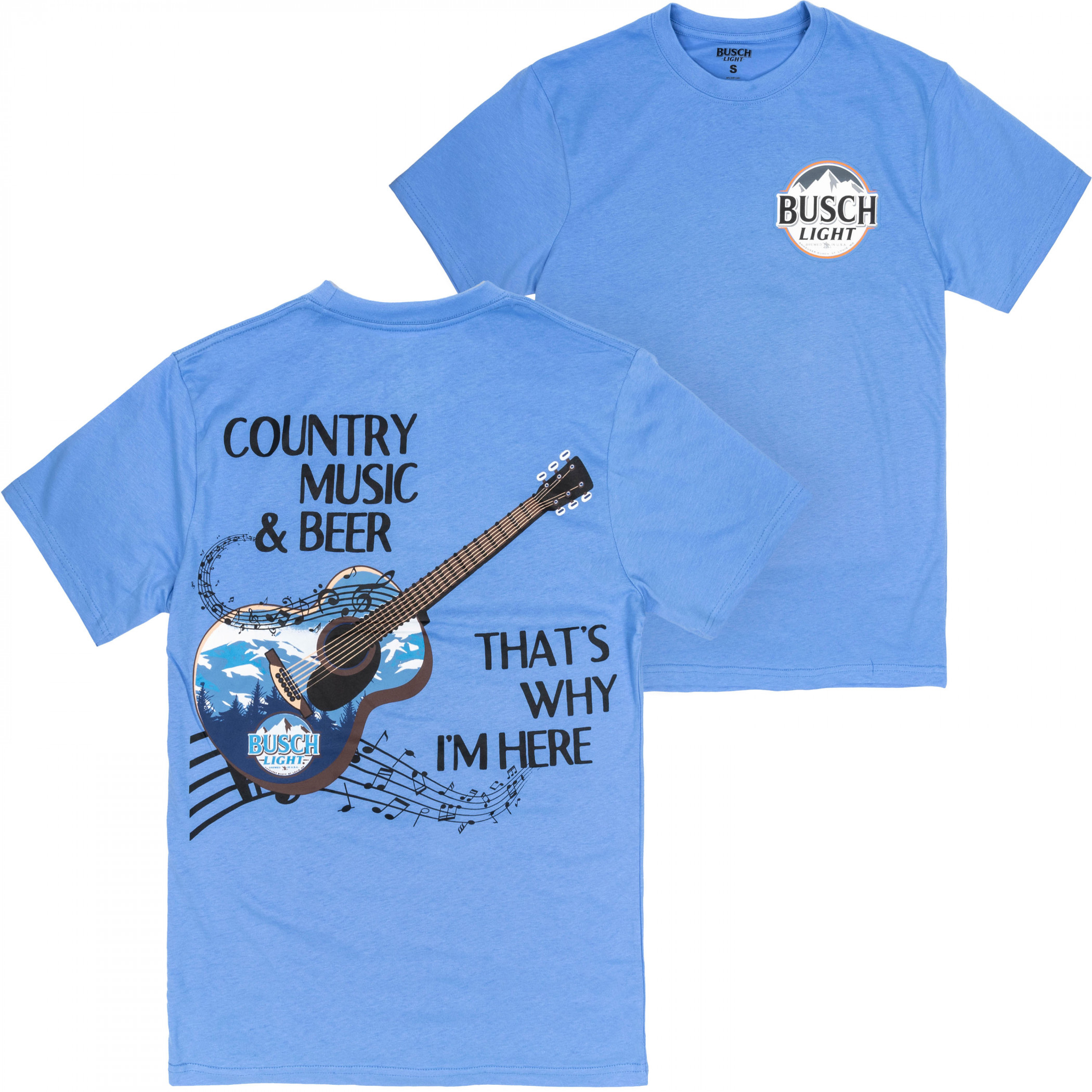 Busch Light Country Music and Beer Front and Back Print T-Shirt