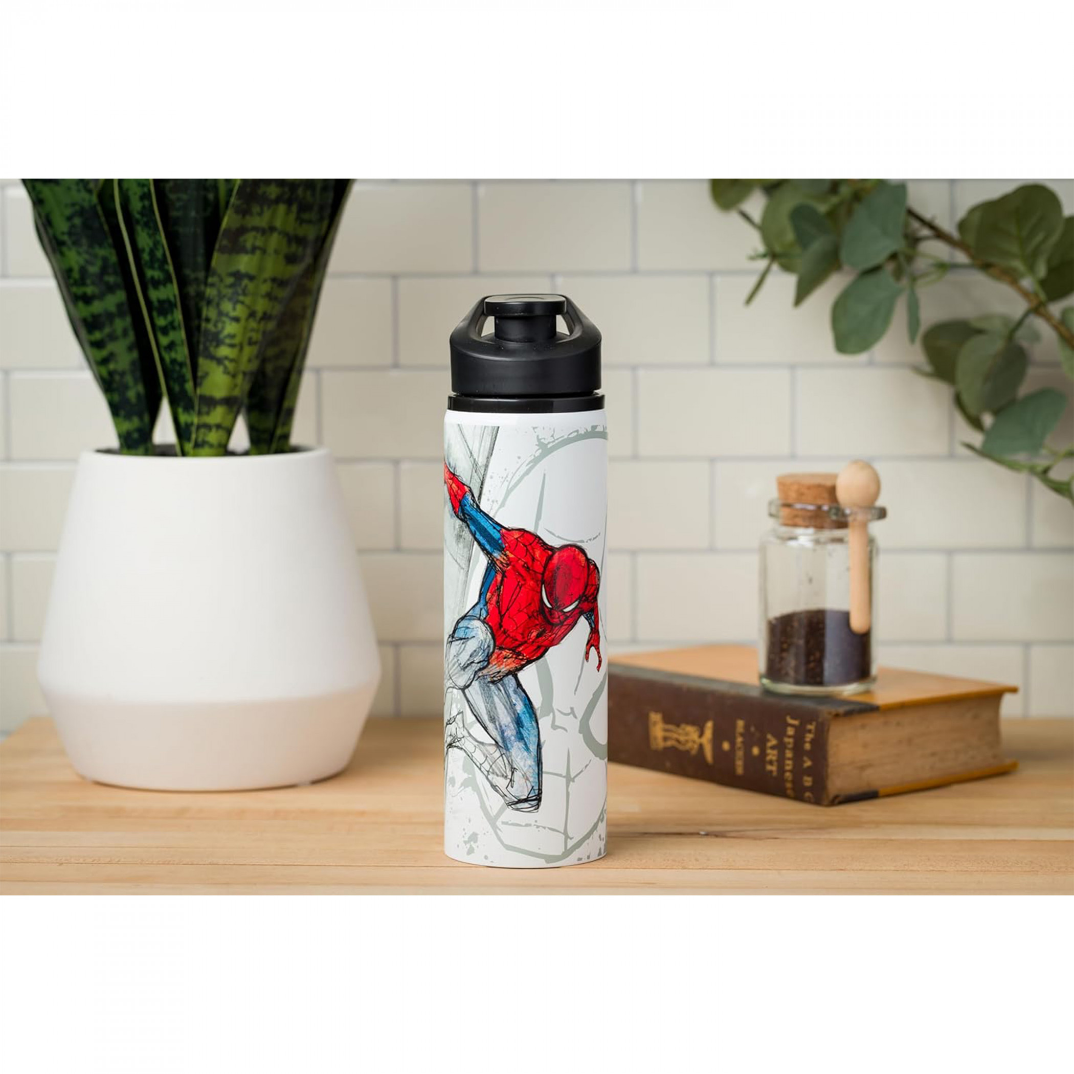 Spider-Man Wall Slide 25oz Water Bottle with Lid Strap