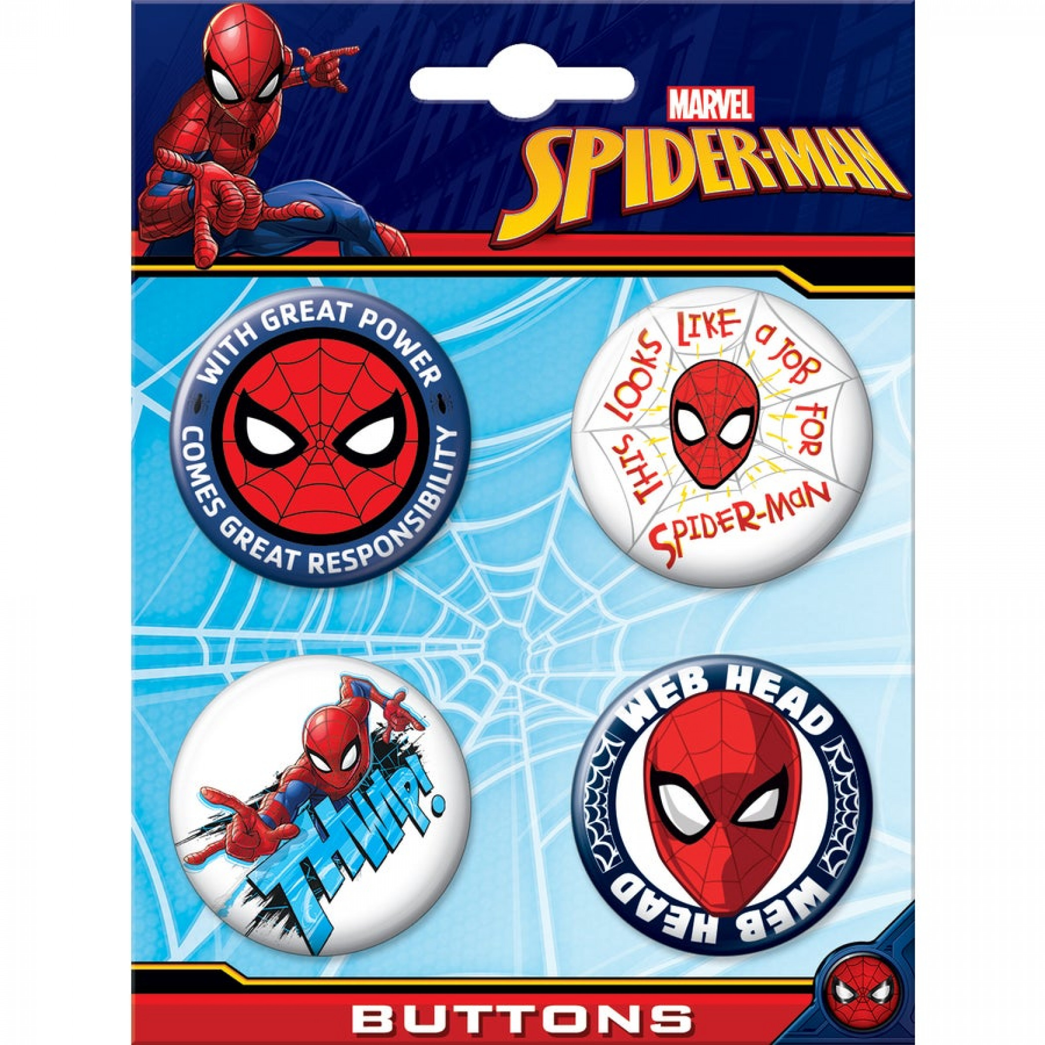 Spider-Man Web Head 4-Piece Button Set