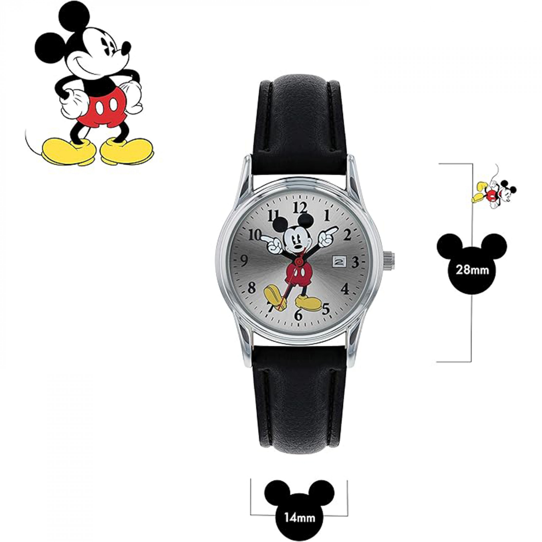 Mickey Mouse Silver Watch with Leather Band