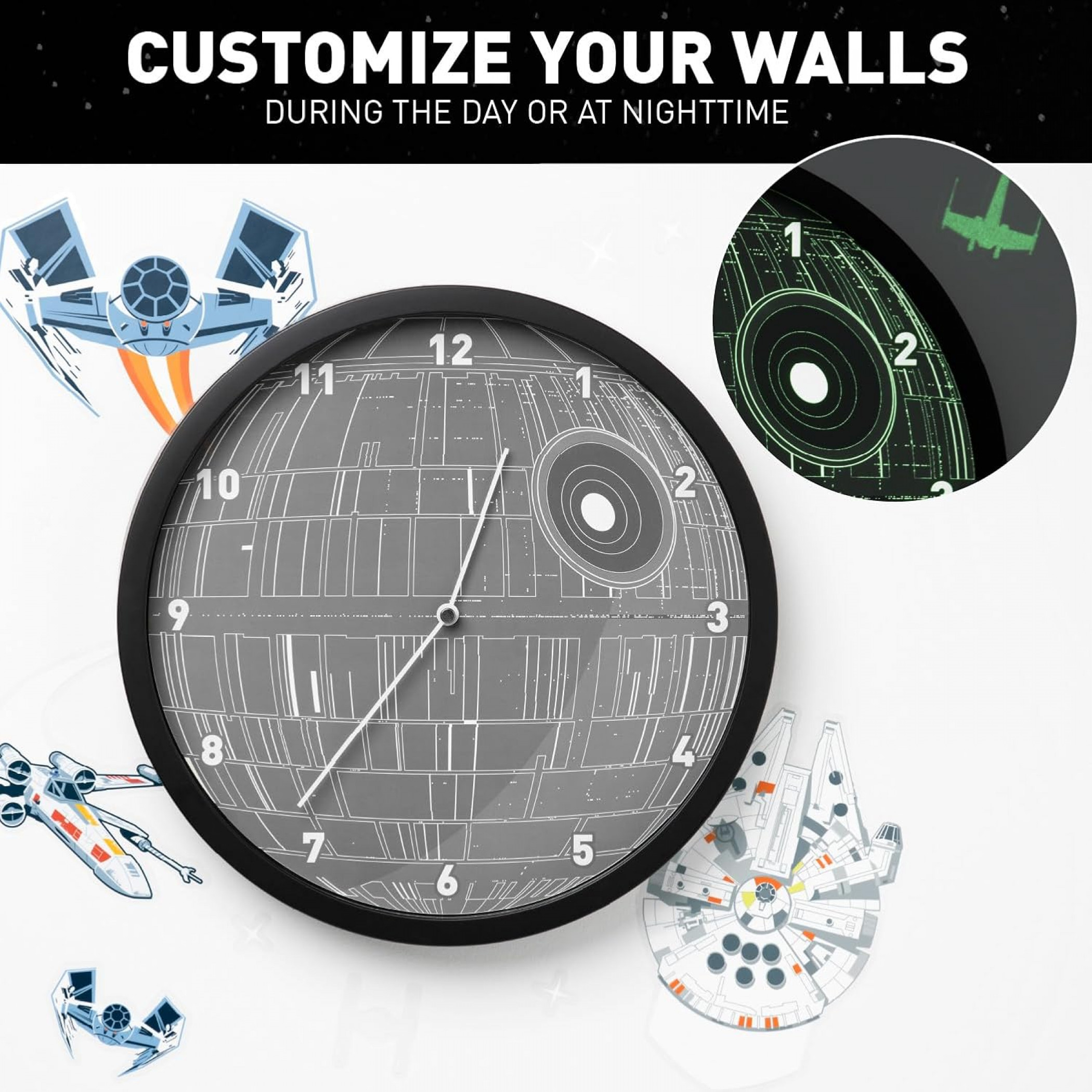 Star Wars Glow in The Dark Wall Clock with Wall Decals