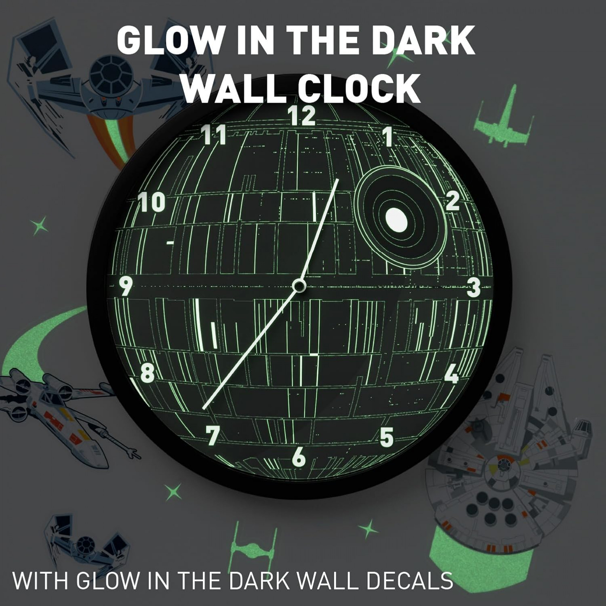 Star Wars Glow in The Dark Wall Clock with Wall Decals