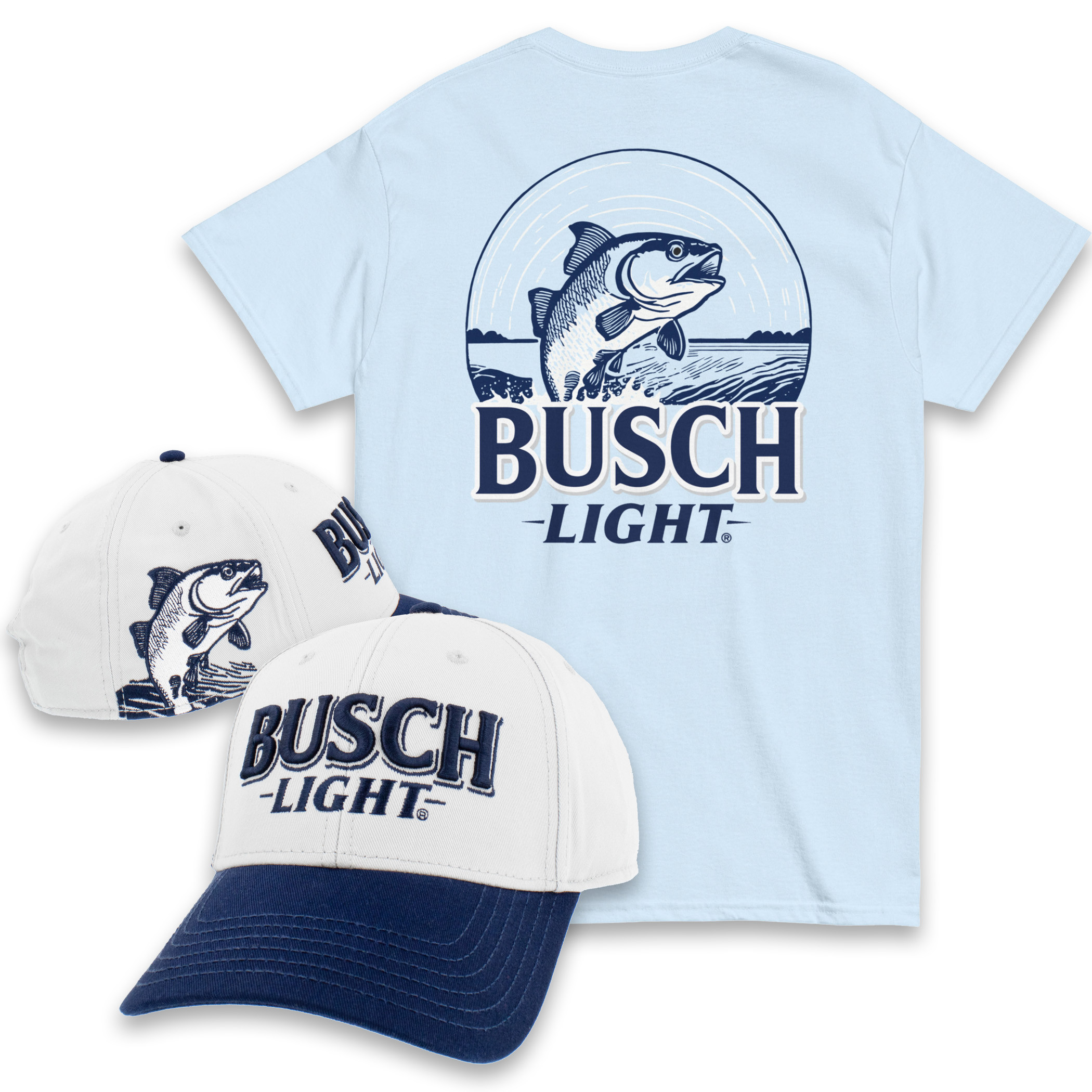 Busch Light Bass Fishing Hat and T-Shirt Combo