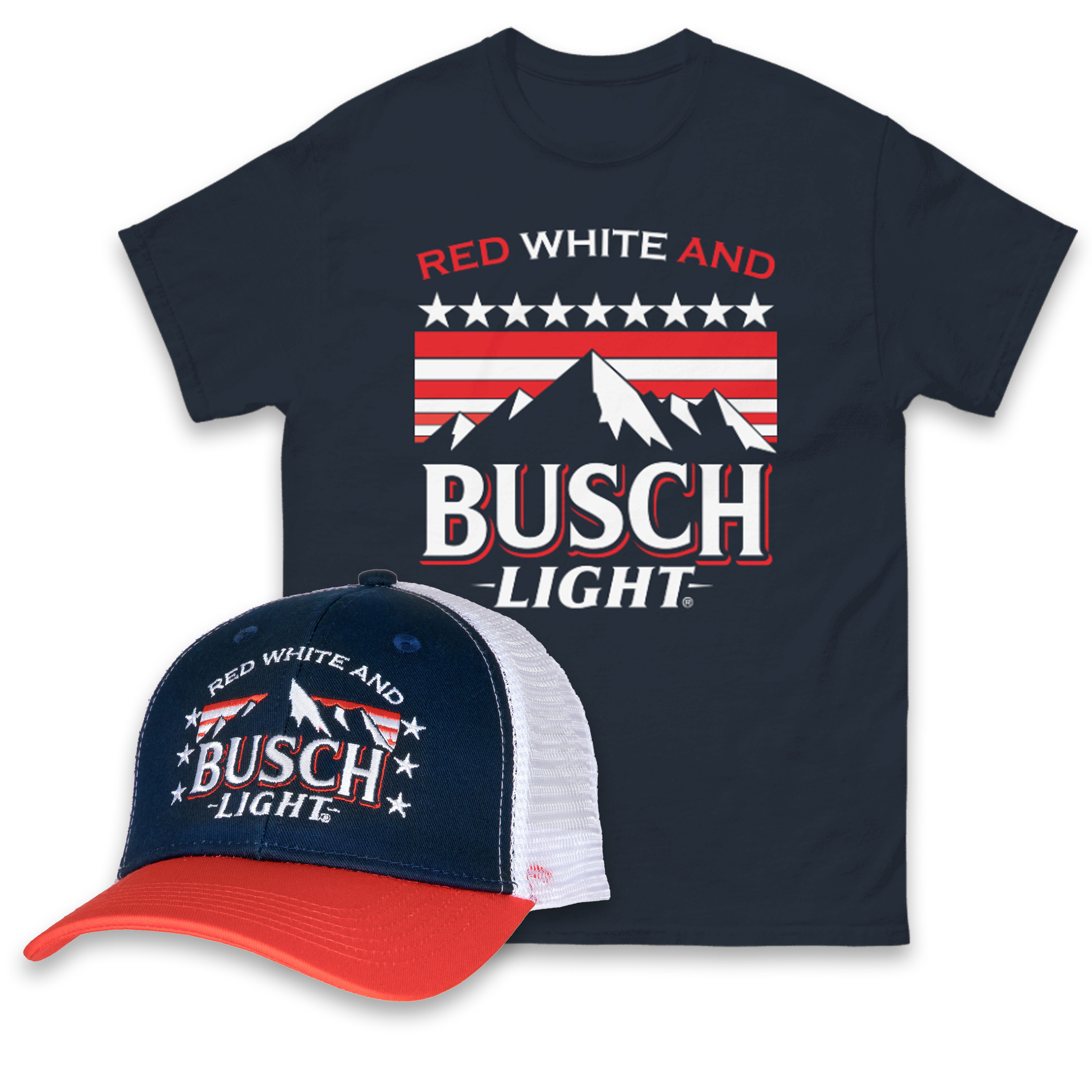 Red White and Busch Light Hat and T-Shirt Combo