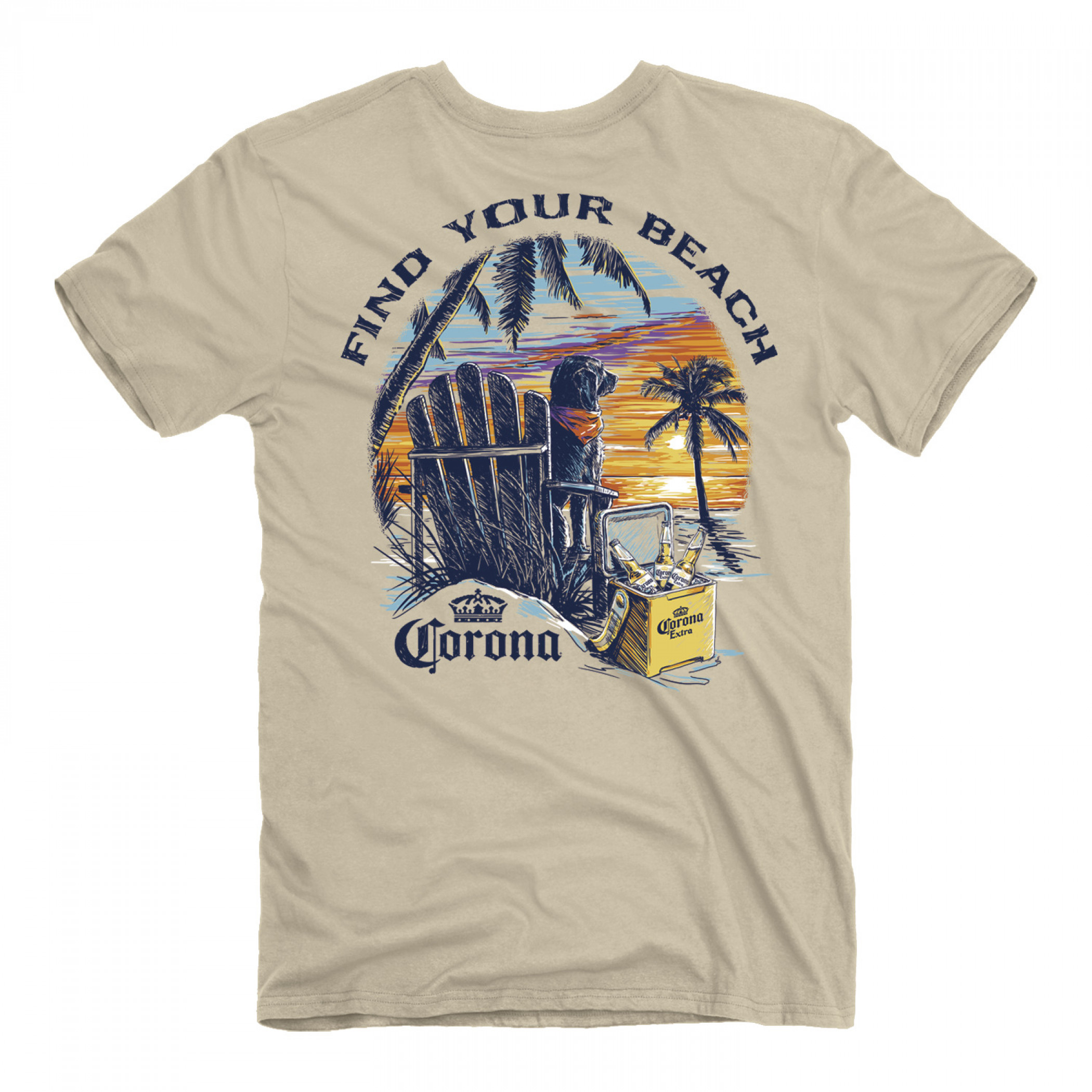 Corona Extra Dog at Beach Front and Back Print T-Shirt