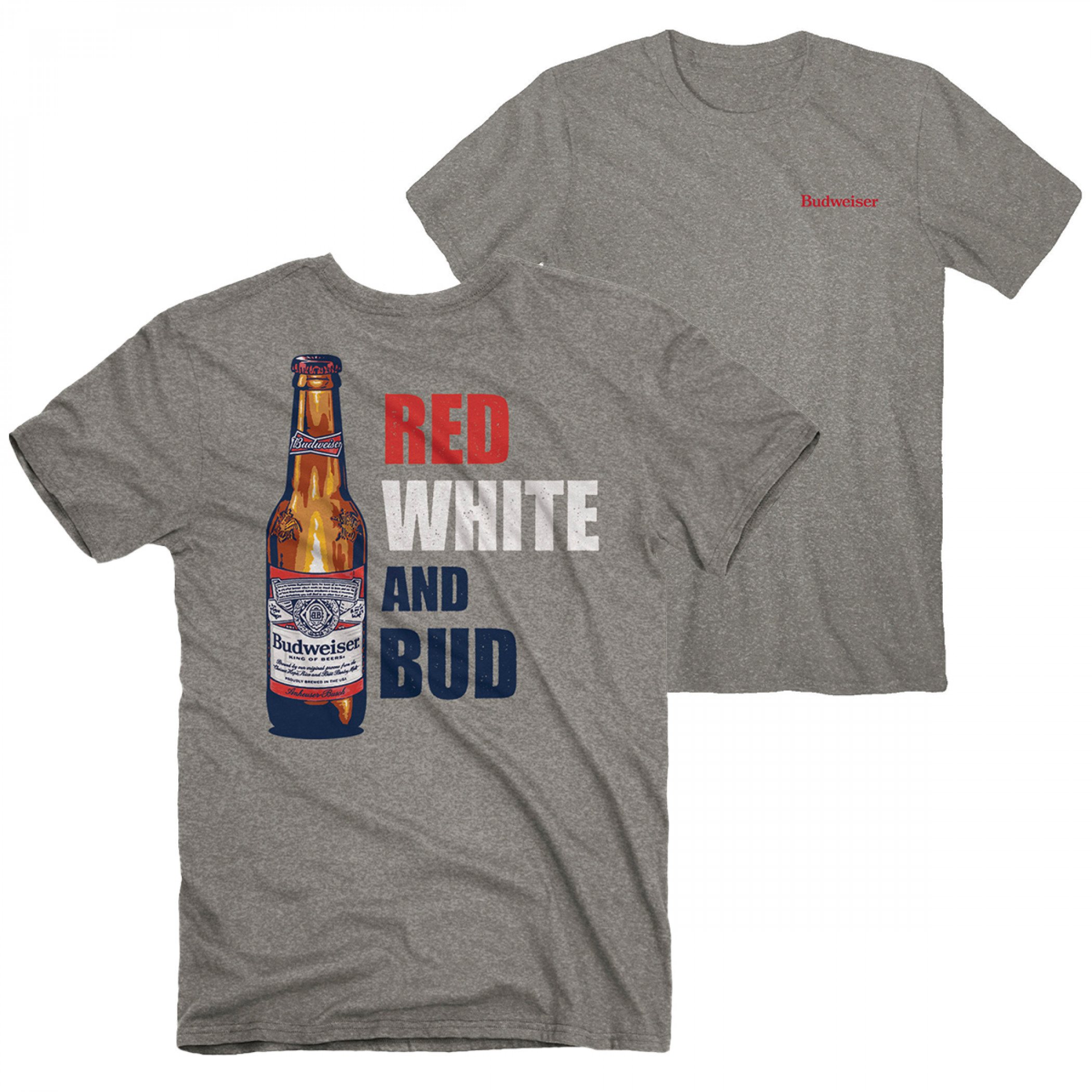 Budweiser Red White and Bud Front and Back Print T-Shirt