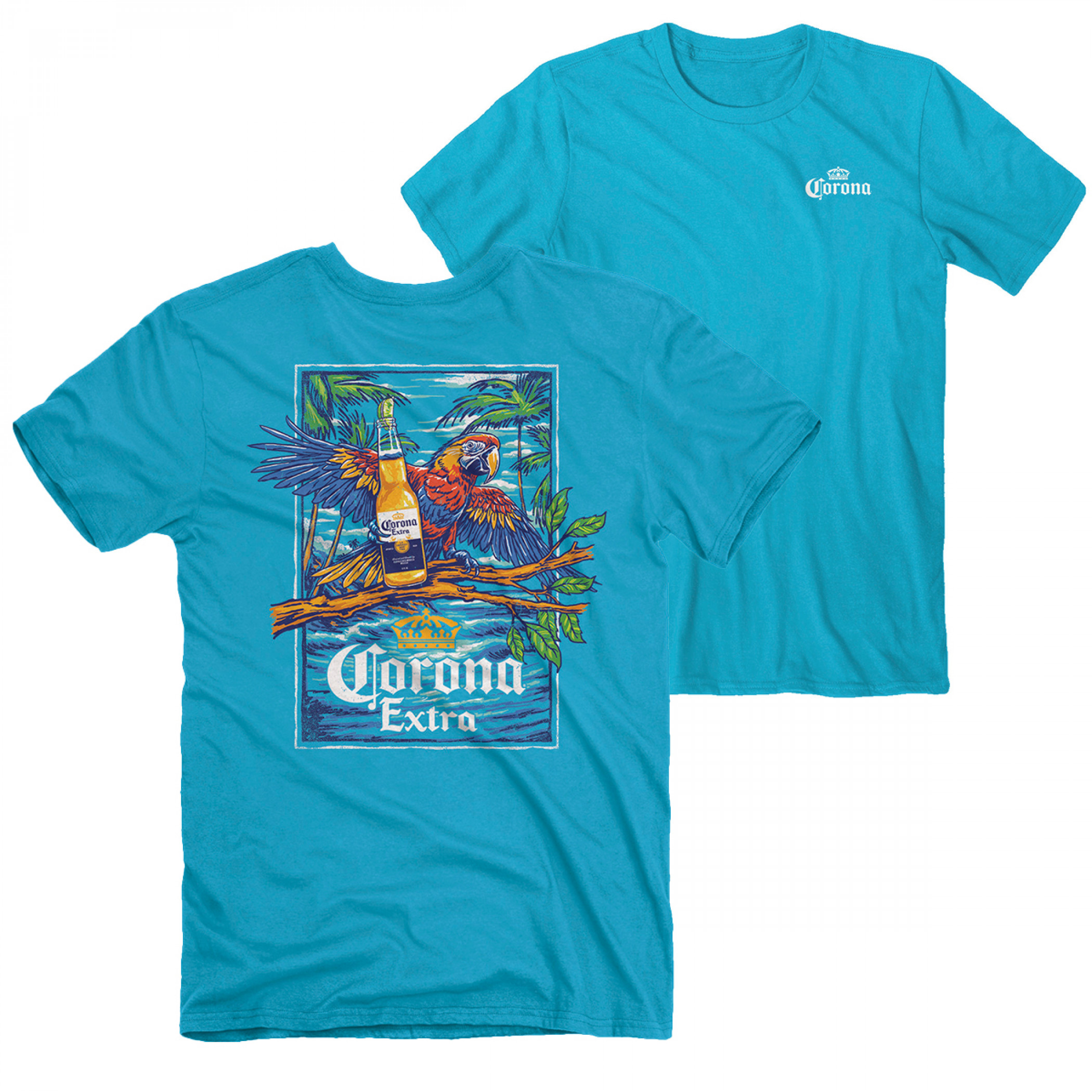 Corona Extra Caribbean Parrot Front and Back Print T-Shirt