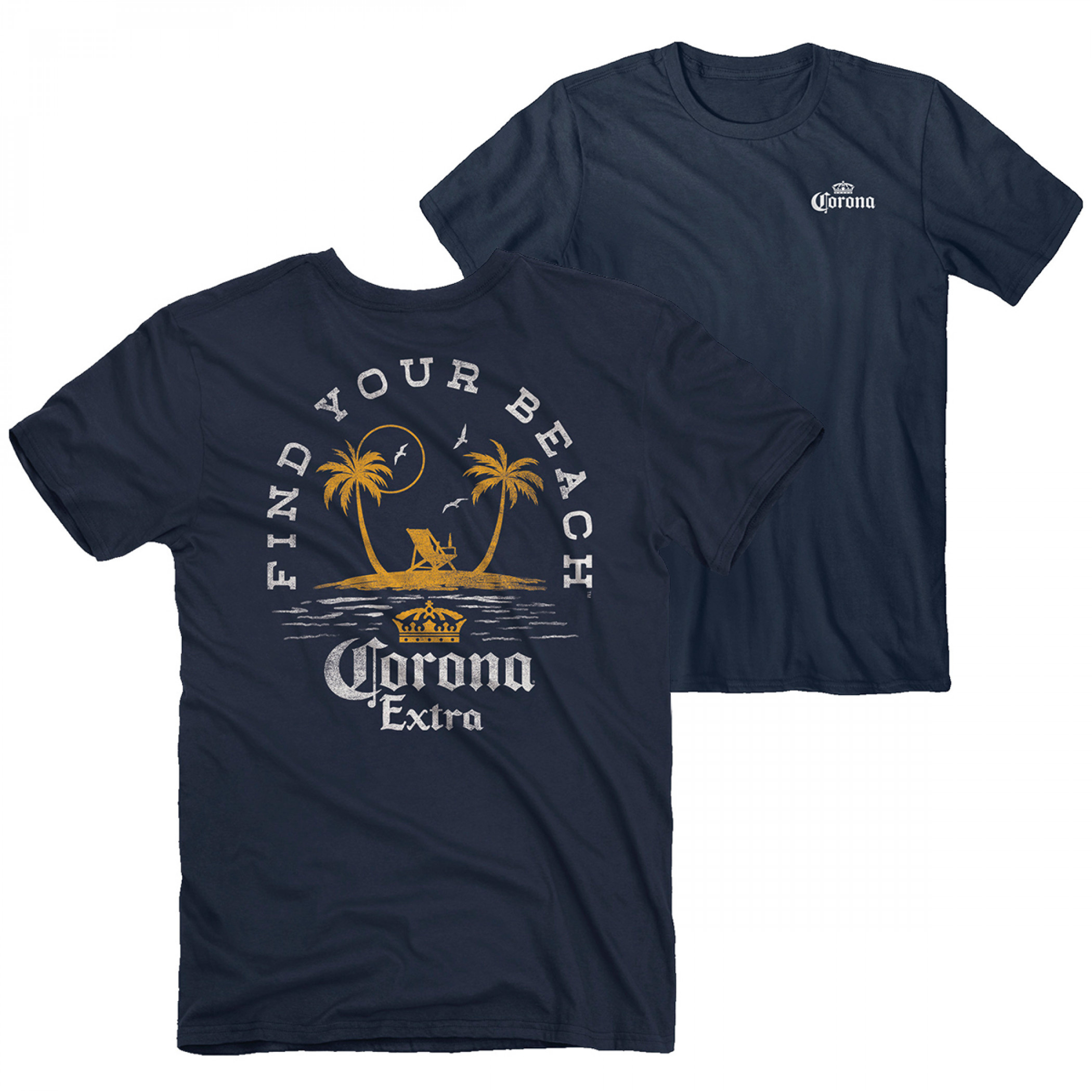 Corona Extra Vintage Palm Tree Island Front and Back Print T-Shirt