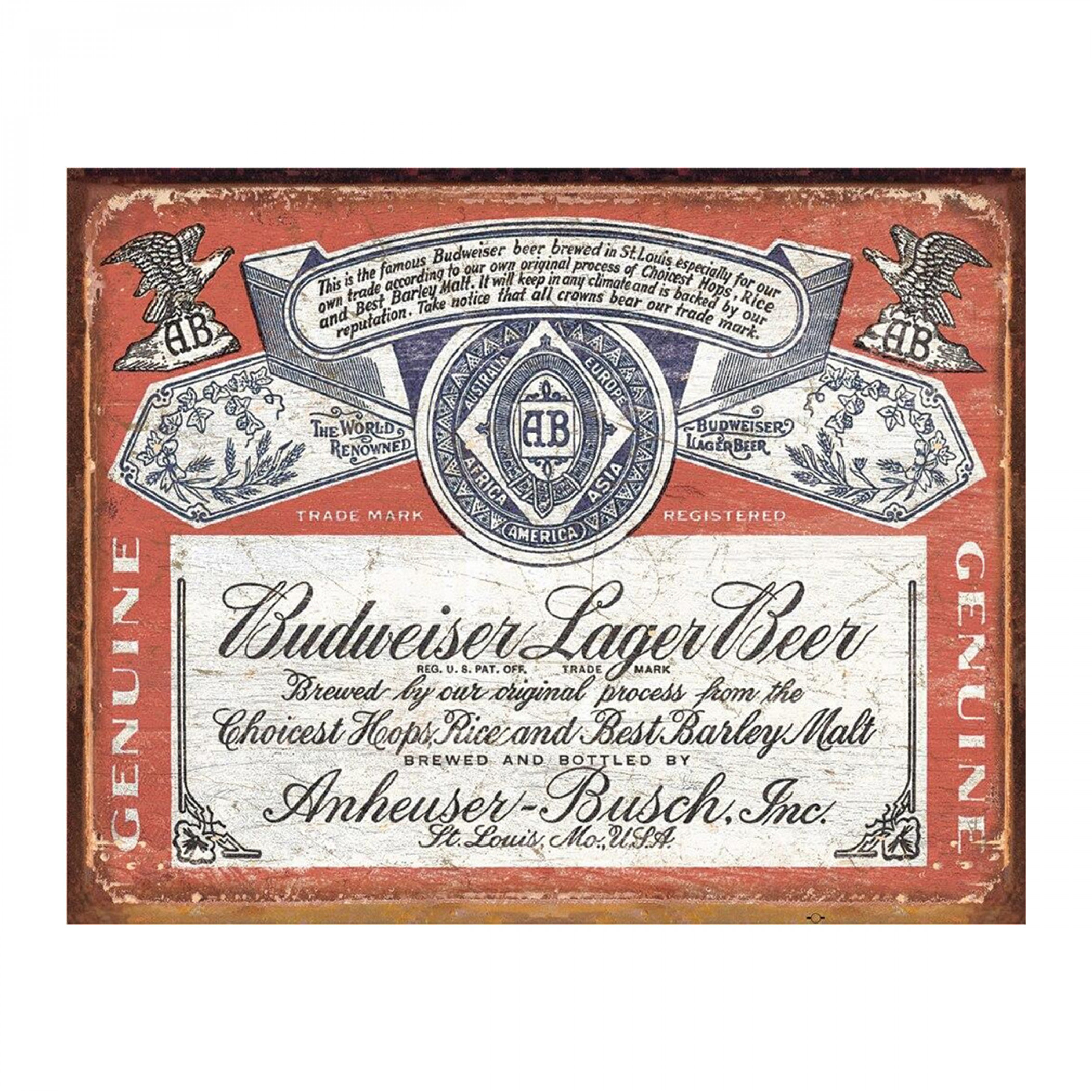 Budweiser Lager Beer Label Retro Tin Sign