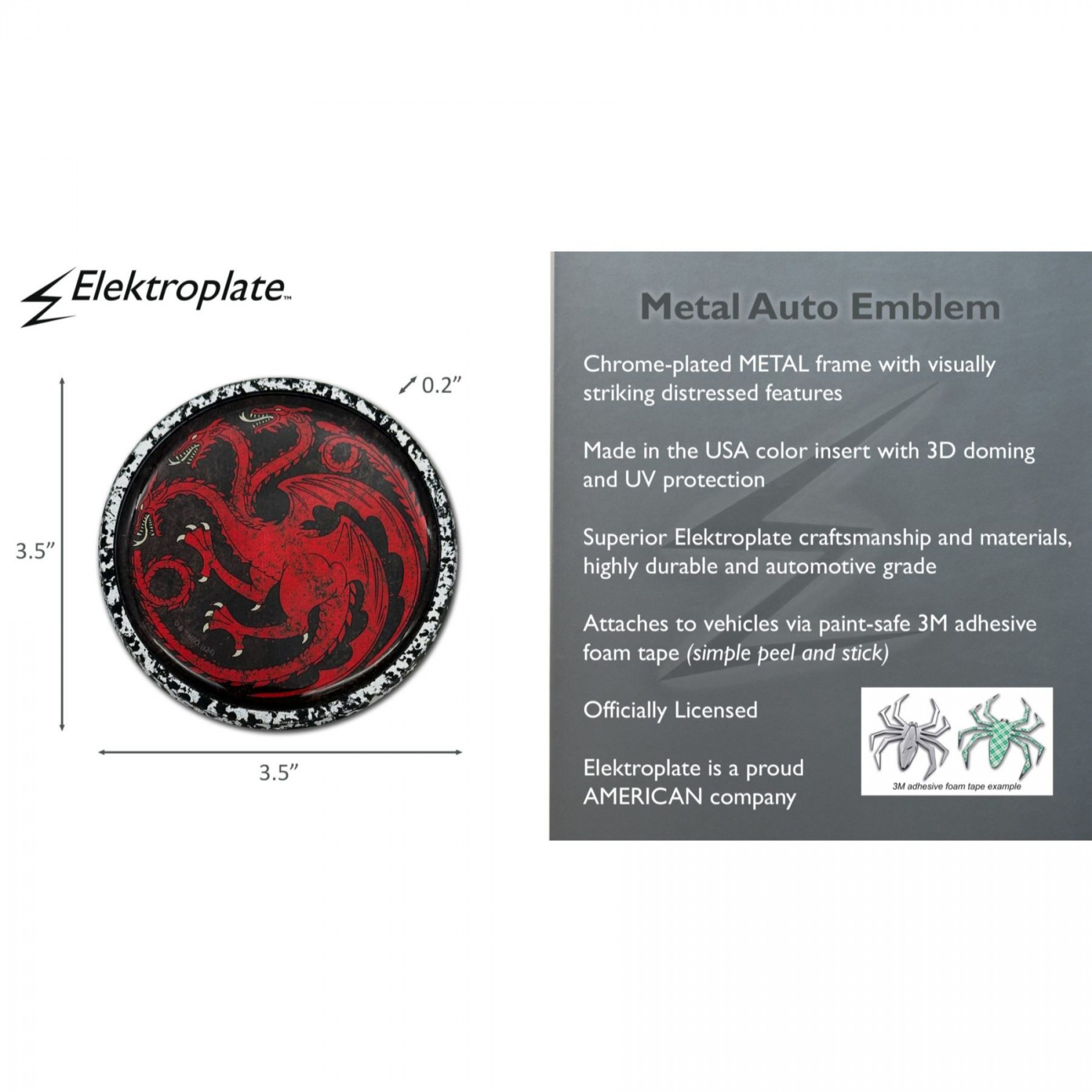 Game of Thrones House Targaryen Distressed Chrome Metal Car Emblem