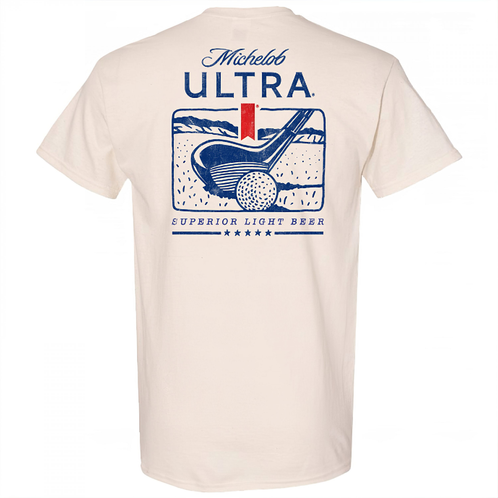 Michelob Ultra Golf Driver Beige Colorway Front and Back Print T-Shirt