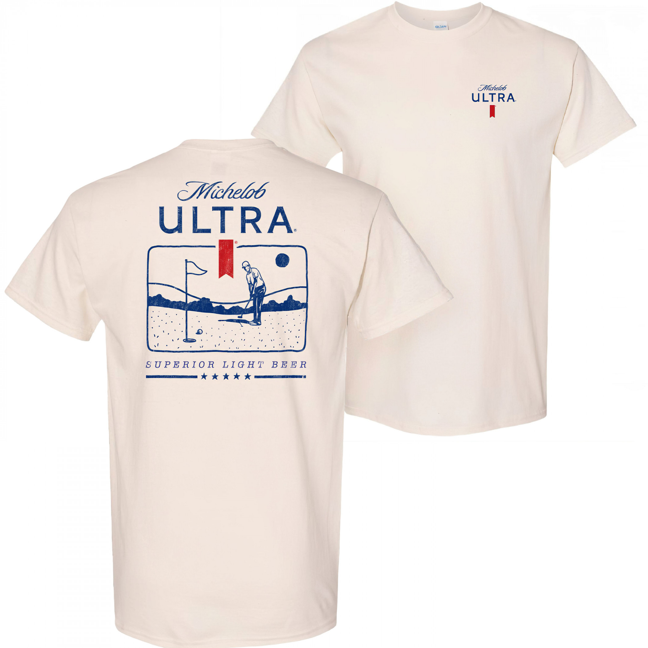 Michelob Ultra Golf Putting Beige Colorway Front & Back Print T-Shirt