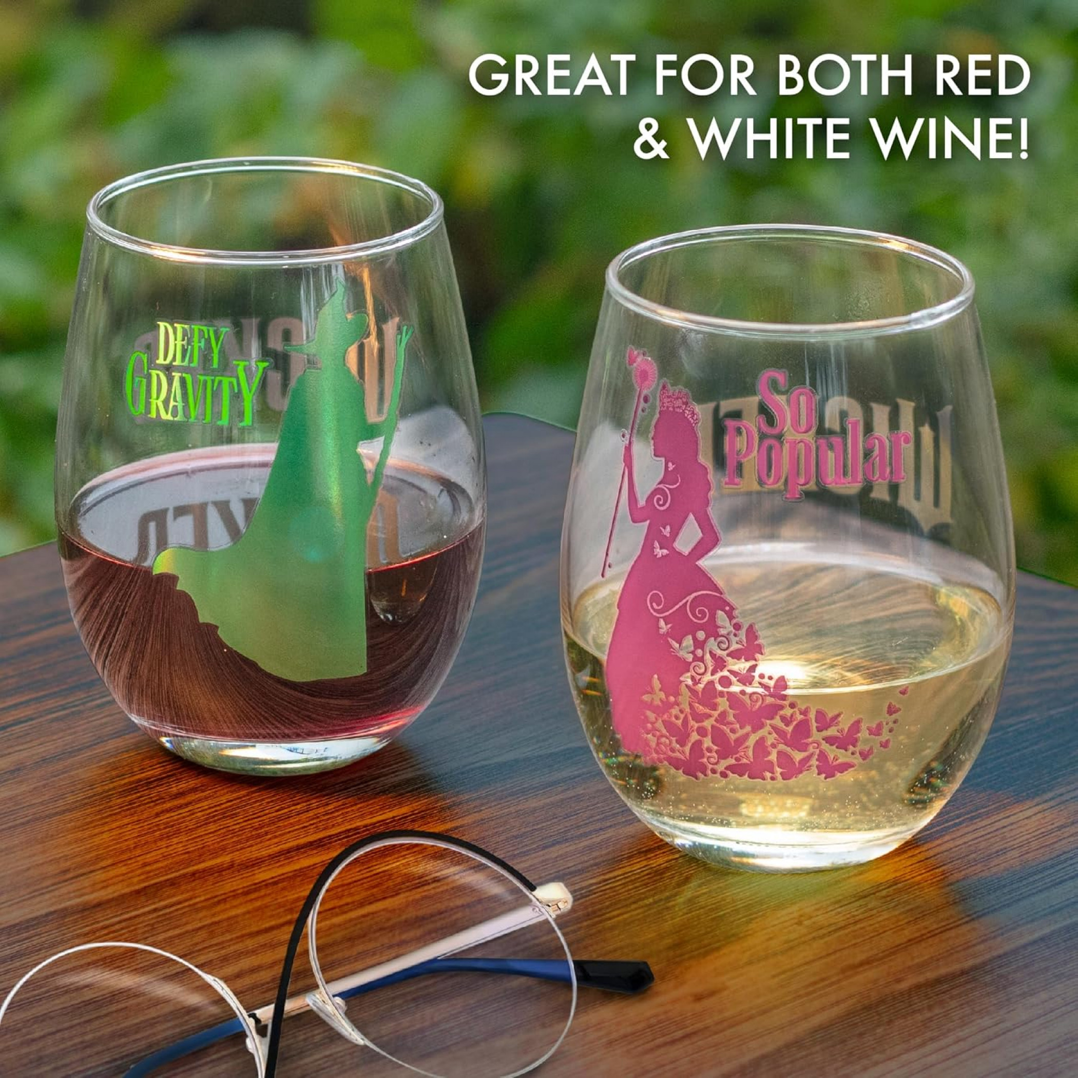 Wicked So Popular and Defy Gravity Stemless Wine Glasses 2-Pack