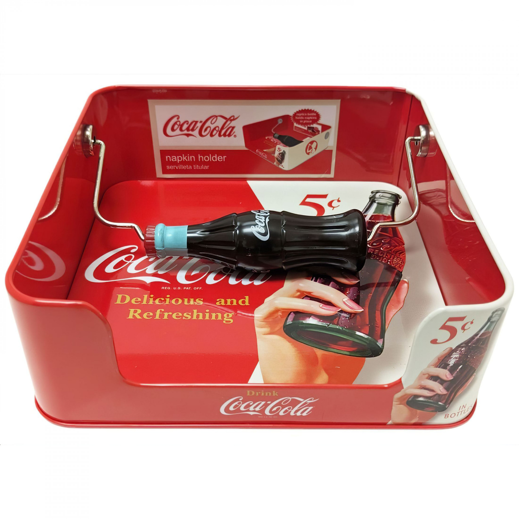 Coca-Cola Napkin Dispenser Tin with Bottle Grip Handle