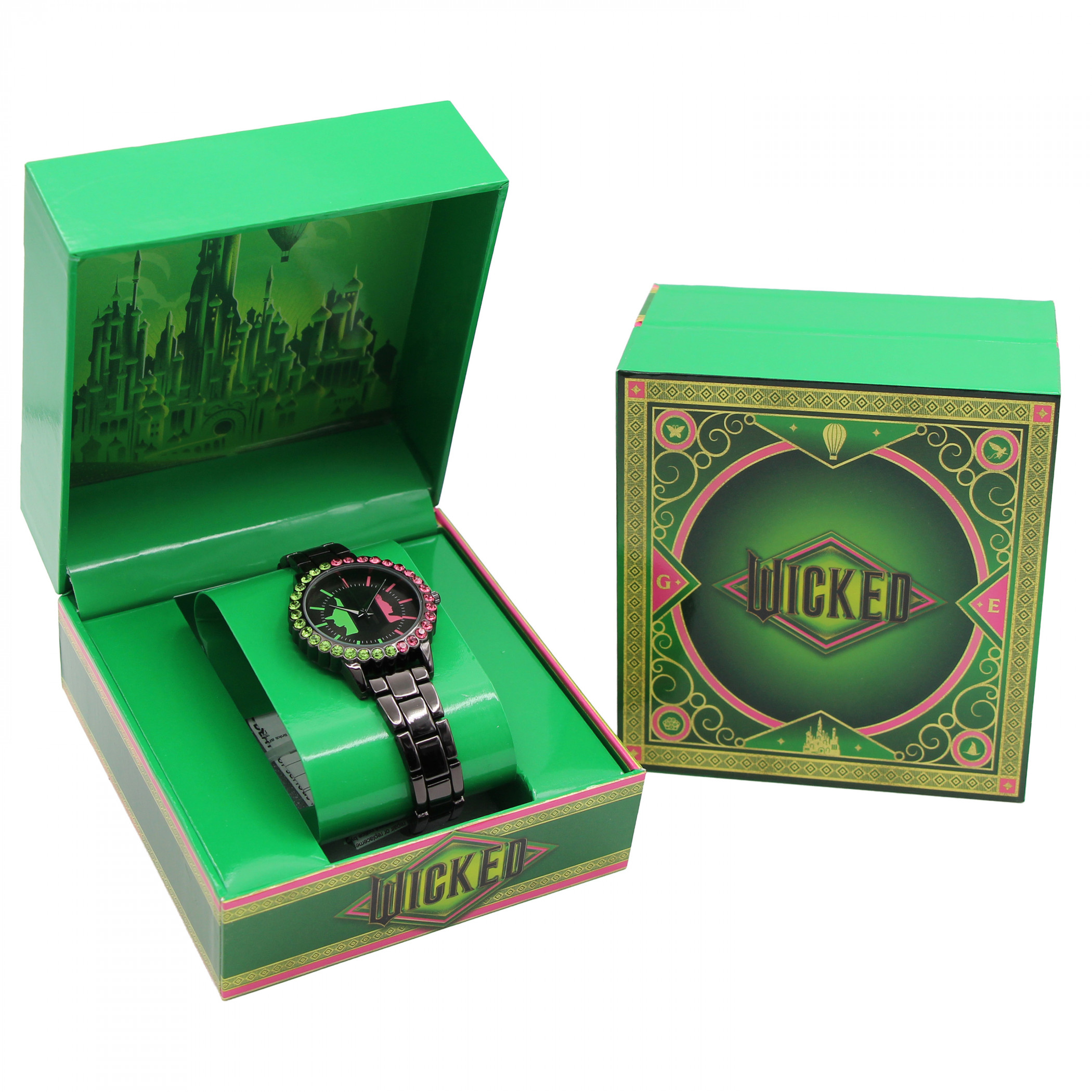 Wicked Analog Rhinestone-Rimmed Watch with Green Band & W Charm Universal Pictures  main image 3