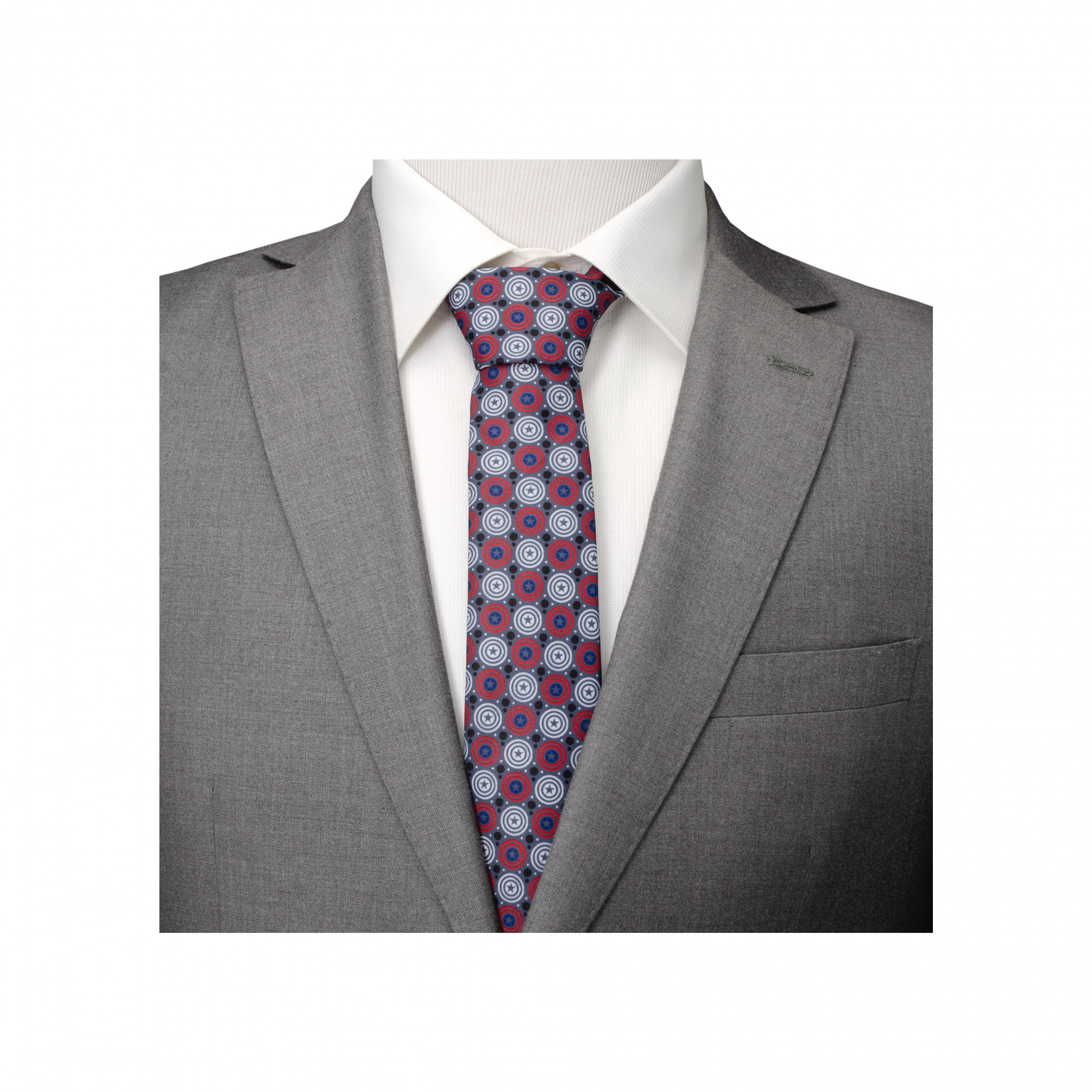 Captain America Gray Dot Shield Pattern Neck Tie