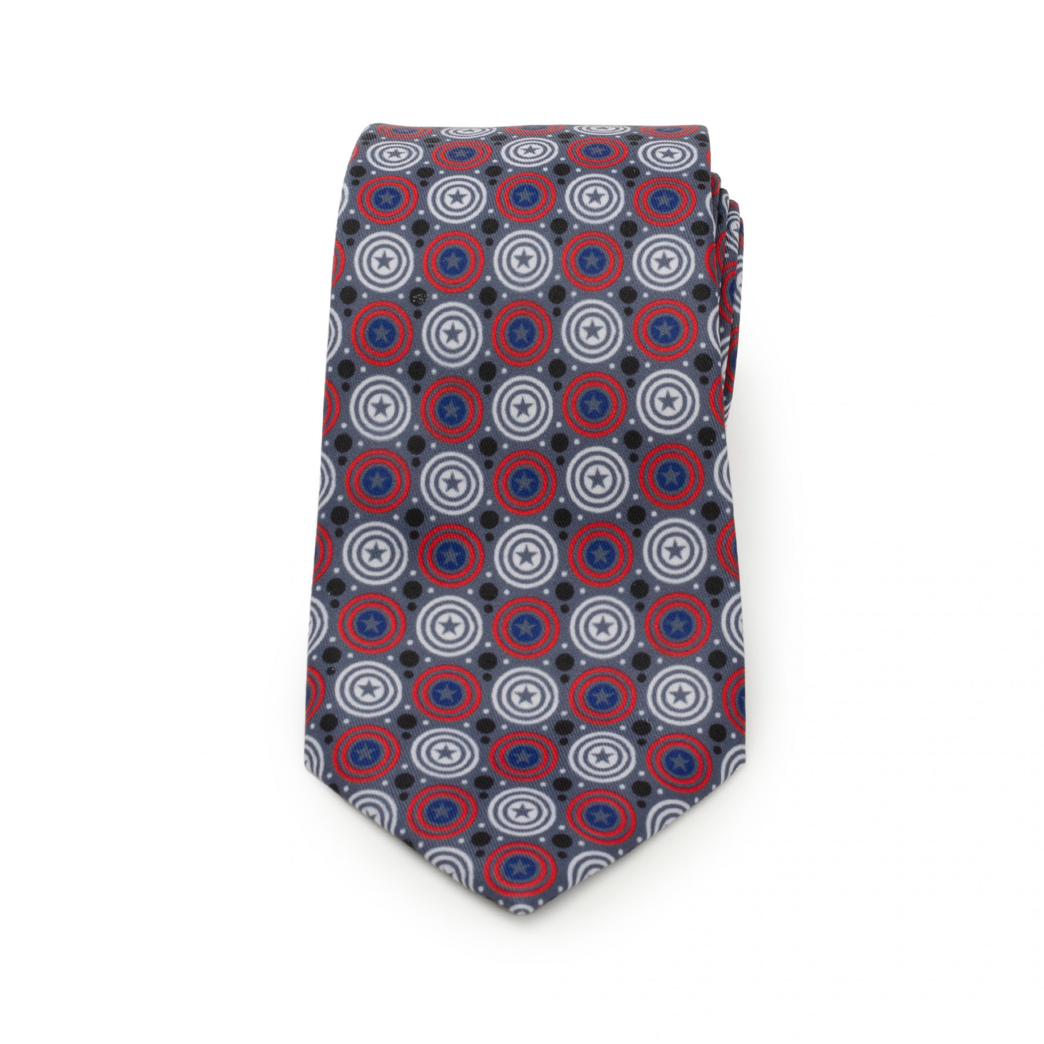 Captain America Gray Dot Shield Pattern Neck Tie