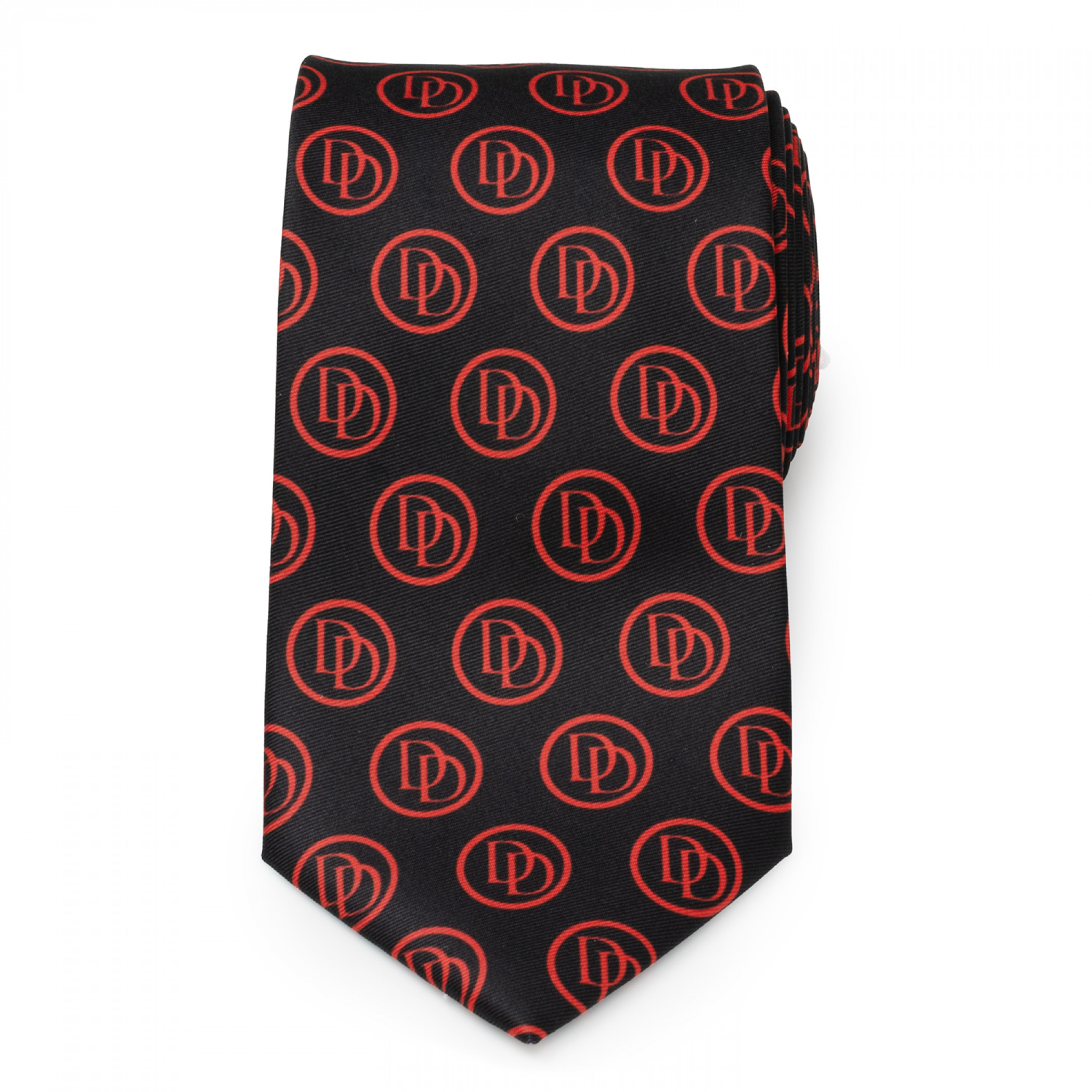 Dare Devil Red DD Repeating Emblem on Black Neck Tie