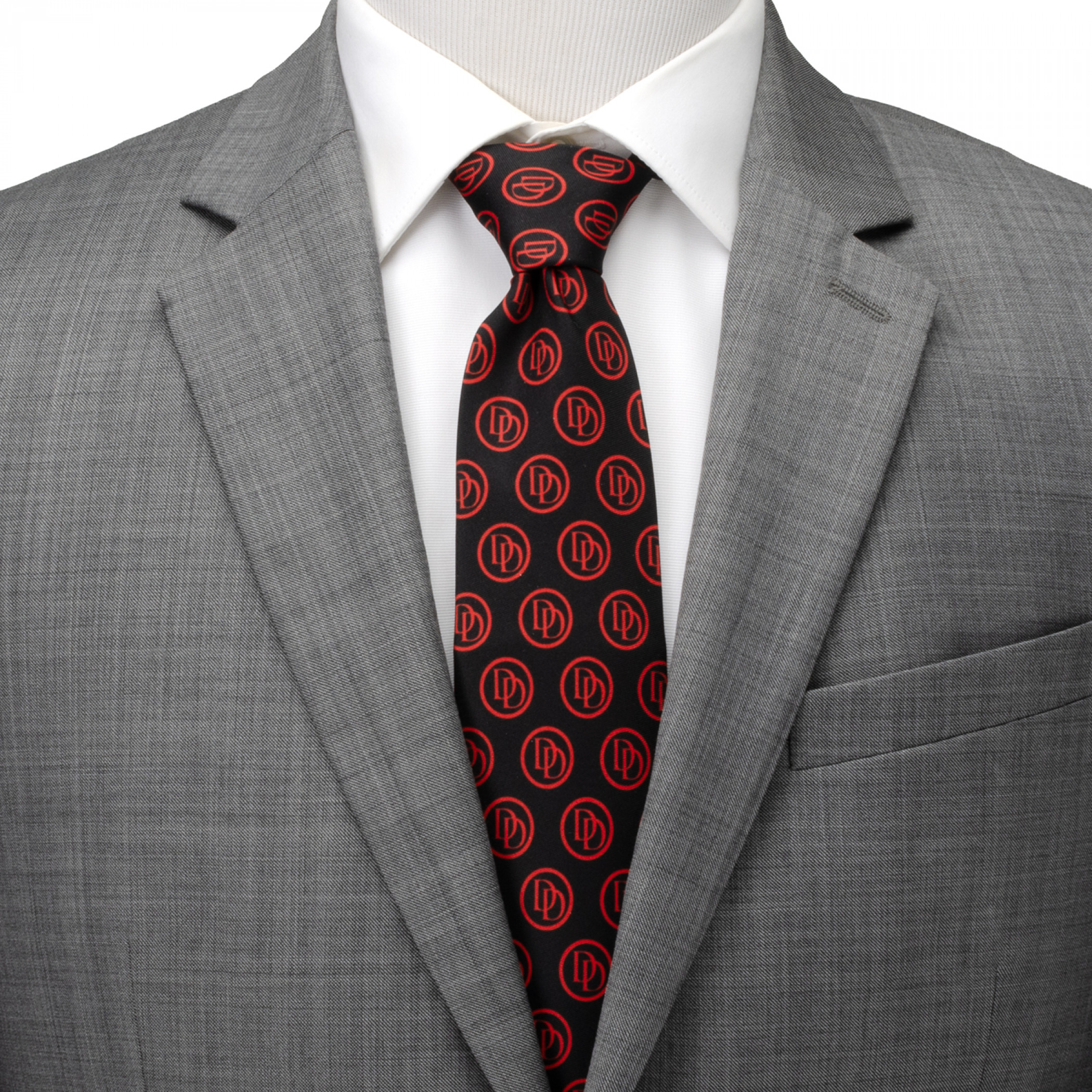 Dare Devil Red DD Repeating Emblem on Black Neck Tie