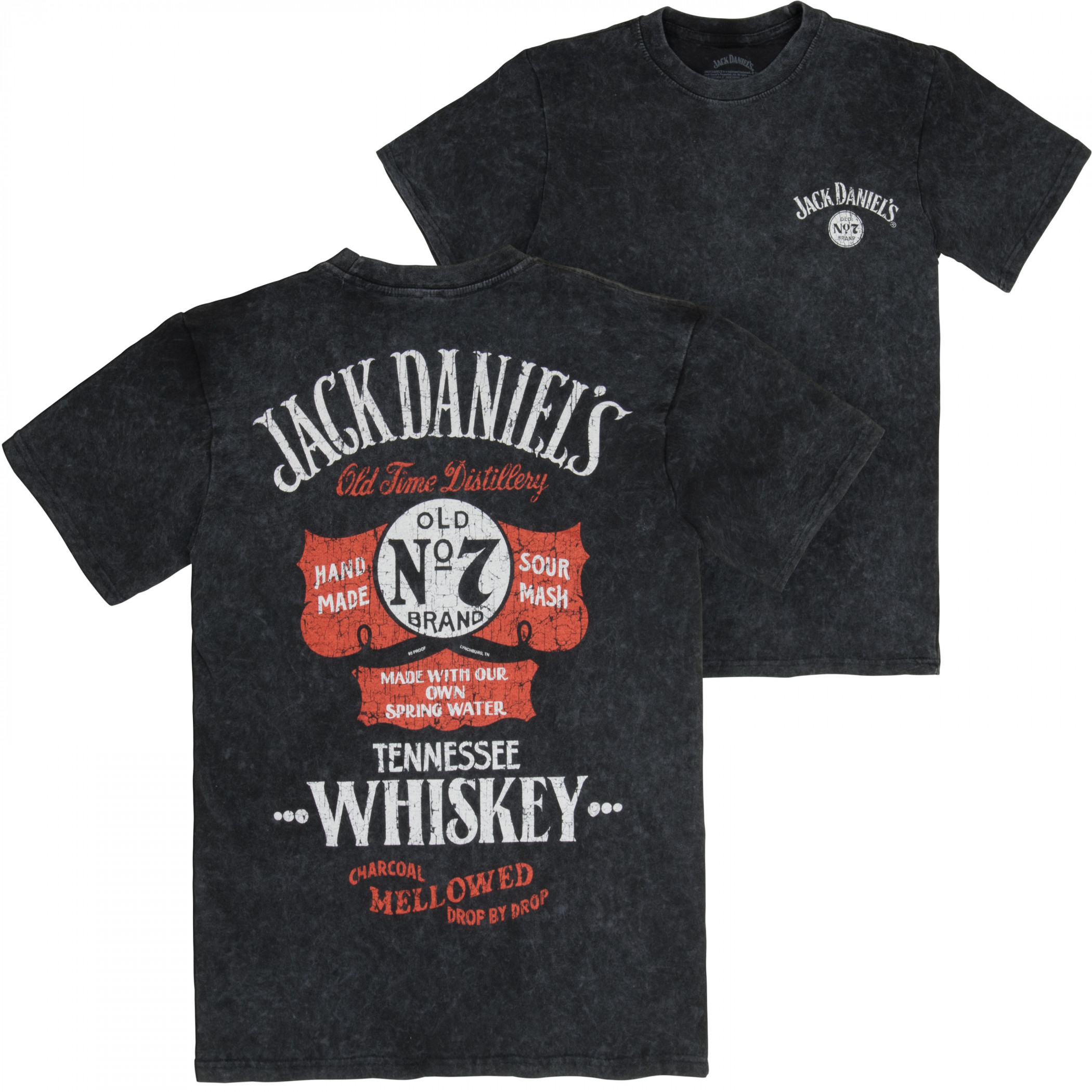 Jack Daniels Old Time Distillery Front & Back Print Acid Wash T
