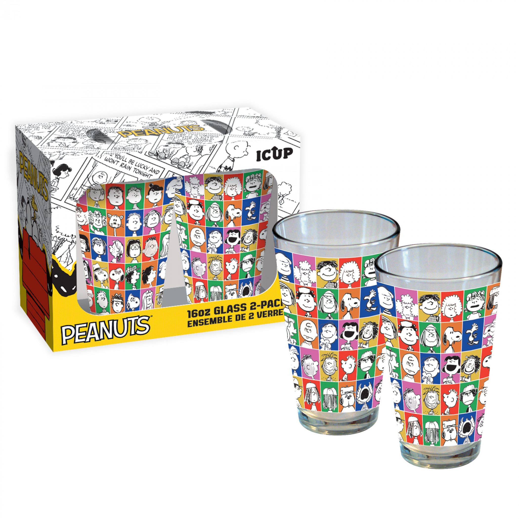 Peanuts Cast Faces Drinking Glass Set 2-Pack 75th Anniversary Edition