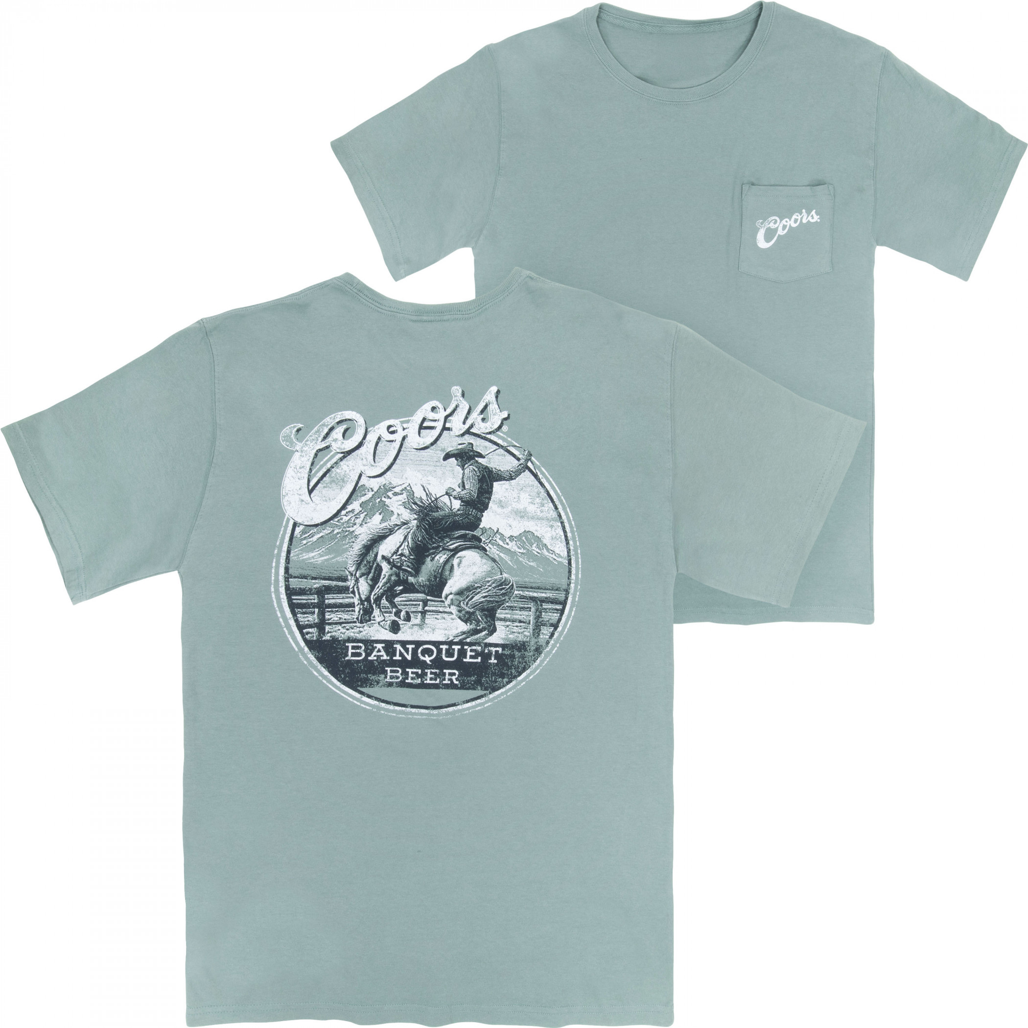 Coors Banquet Beer Colorado Rodeo Front and Back Print Pocket T 