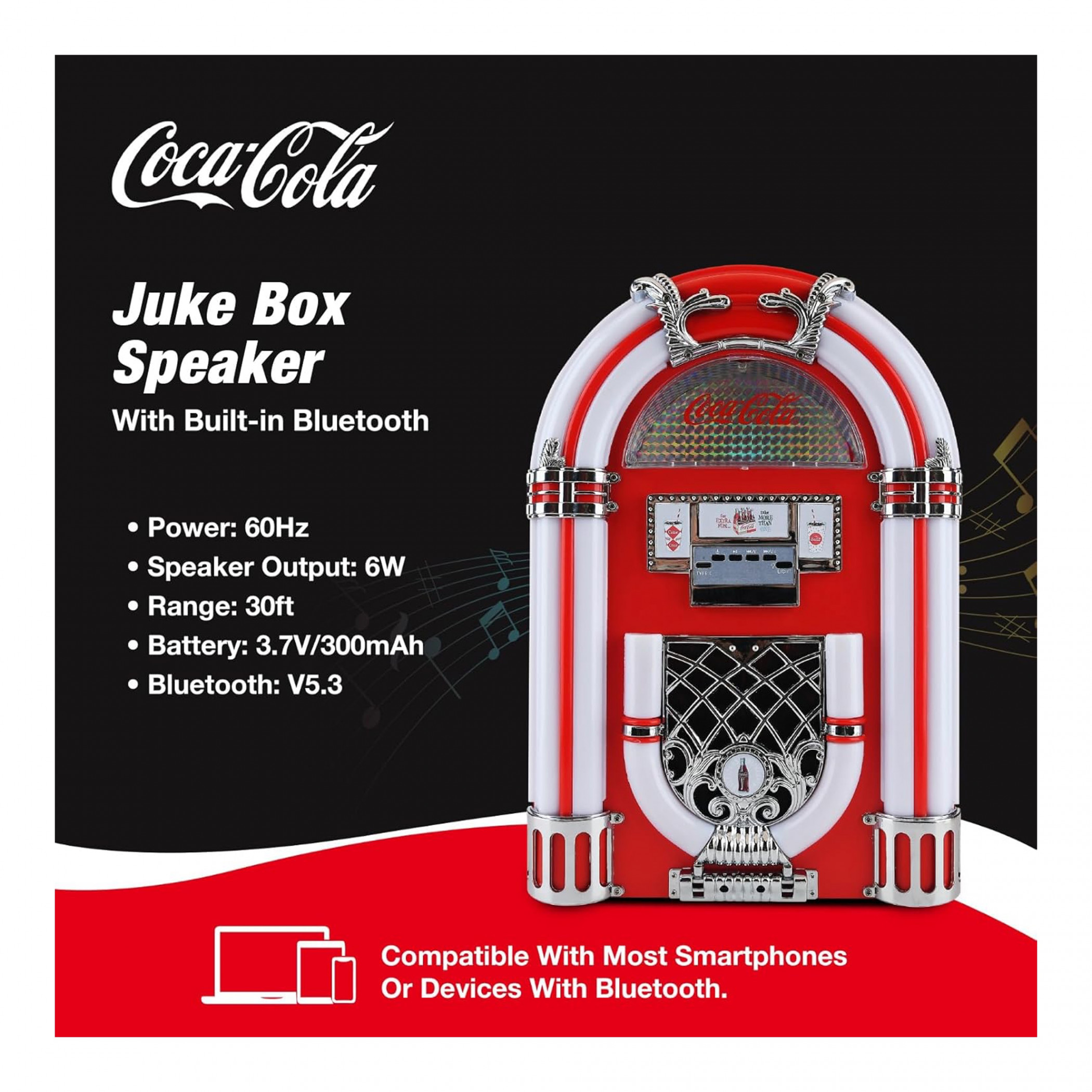 Coca-Cola Retro Jukebox Speaker with Bluetooth and FM Radio