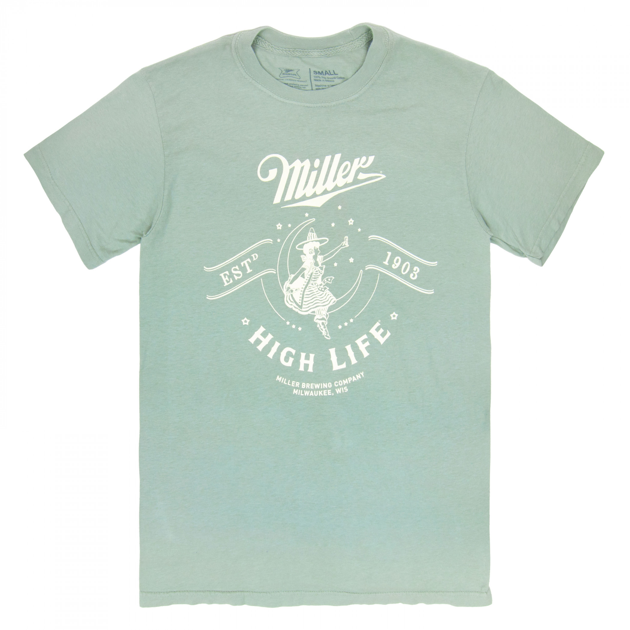 Miller High Life Girl in The Moon 1903 Logo Green Colorway T-Shirt-2XLarge, image size:2100x2100