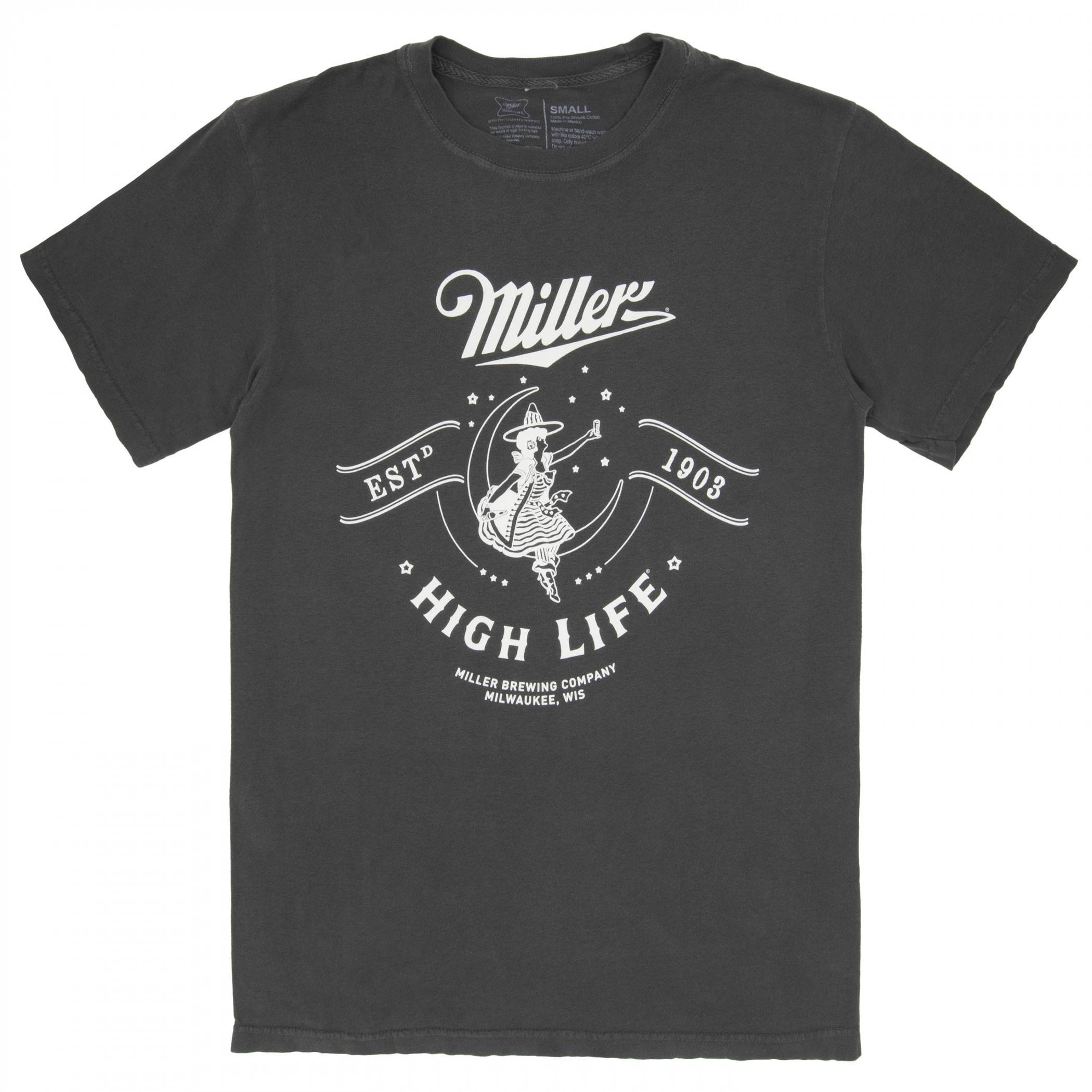 Miller High Life Girl in The Moon 1903 Logo Grey Colorway T-Shirt-XLarge, image size:2100x2100
