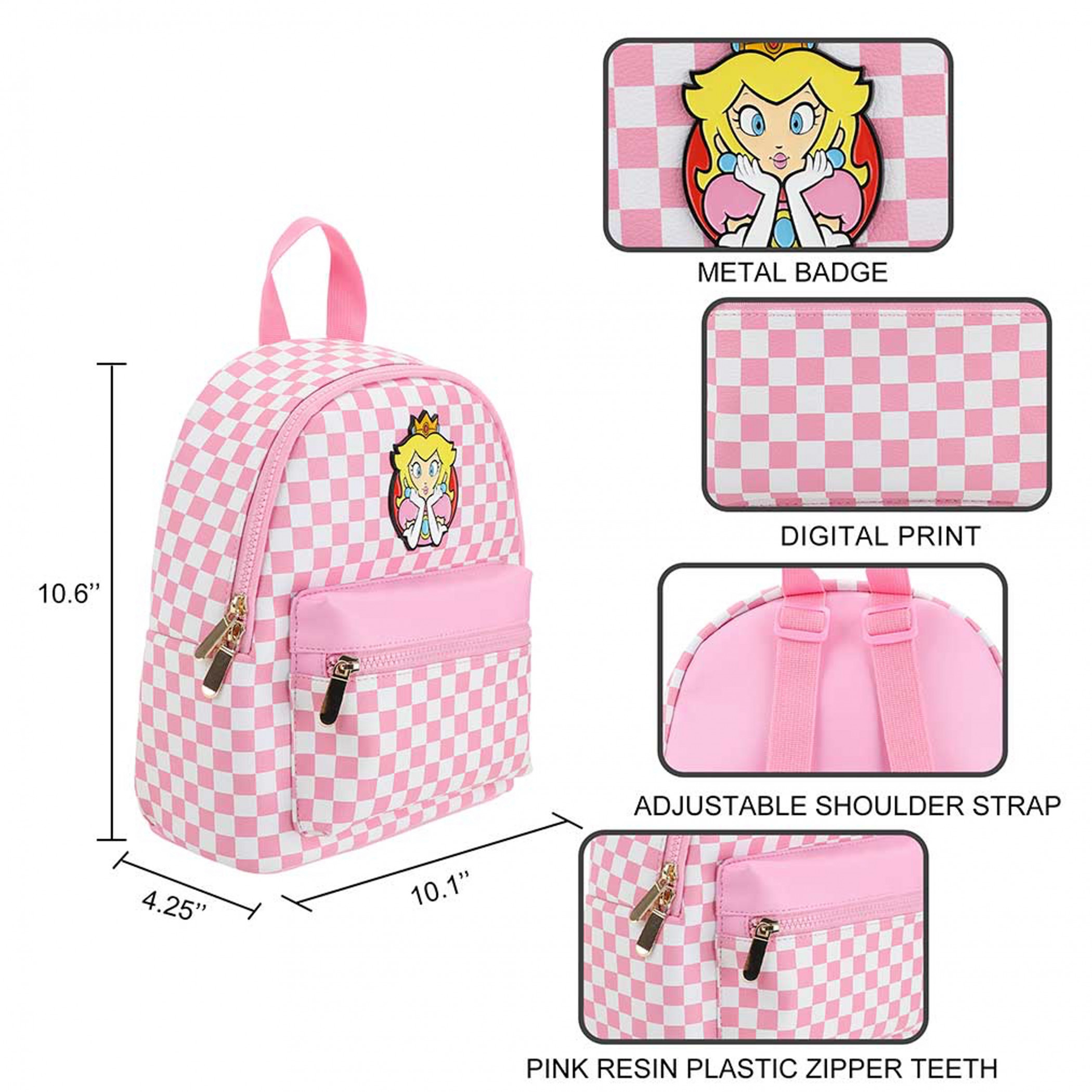 Super Mario Princess Peach Checkered Mini Backpack - SuperHeroStuff